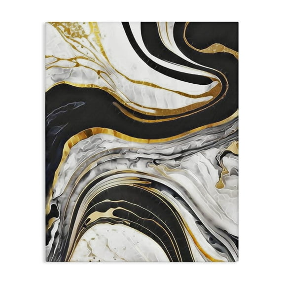 Stupell Industries Marbled Fluid Gold Accent Abstract Painting Wrapped Canvas Art Print Wall Art, 16 x 20