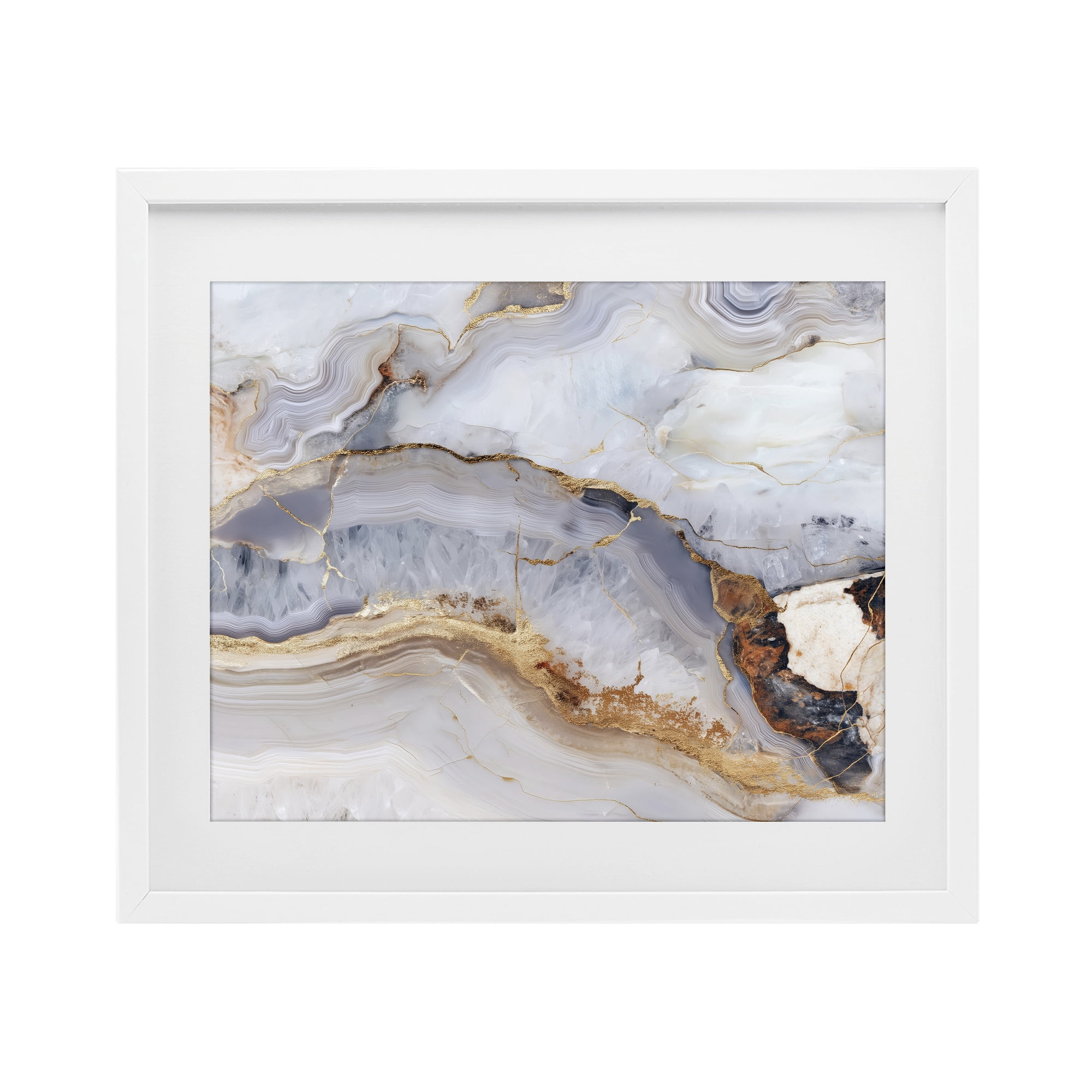Stupell Industries Marbled Gold Stone White Framed Print Under Glass, design by Svetlana Aleynikova