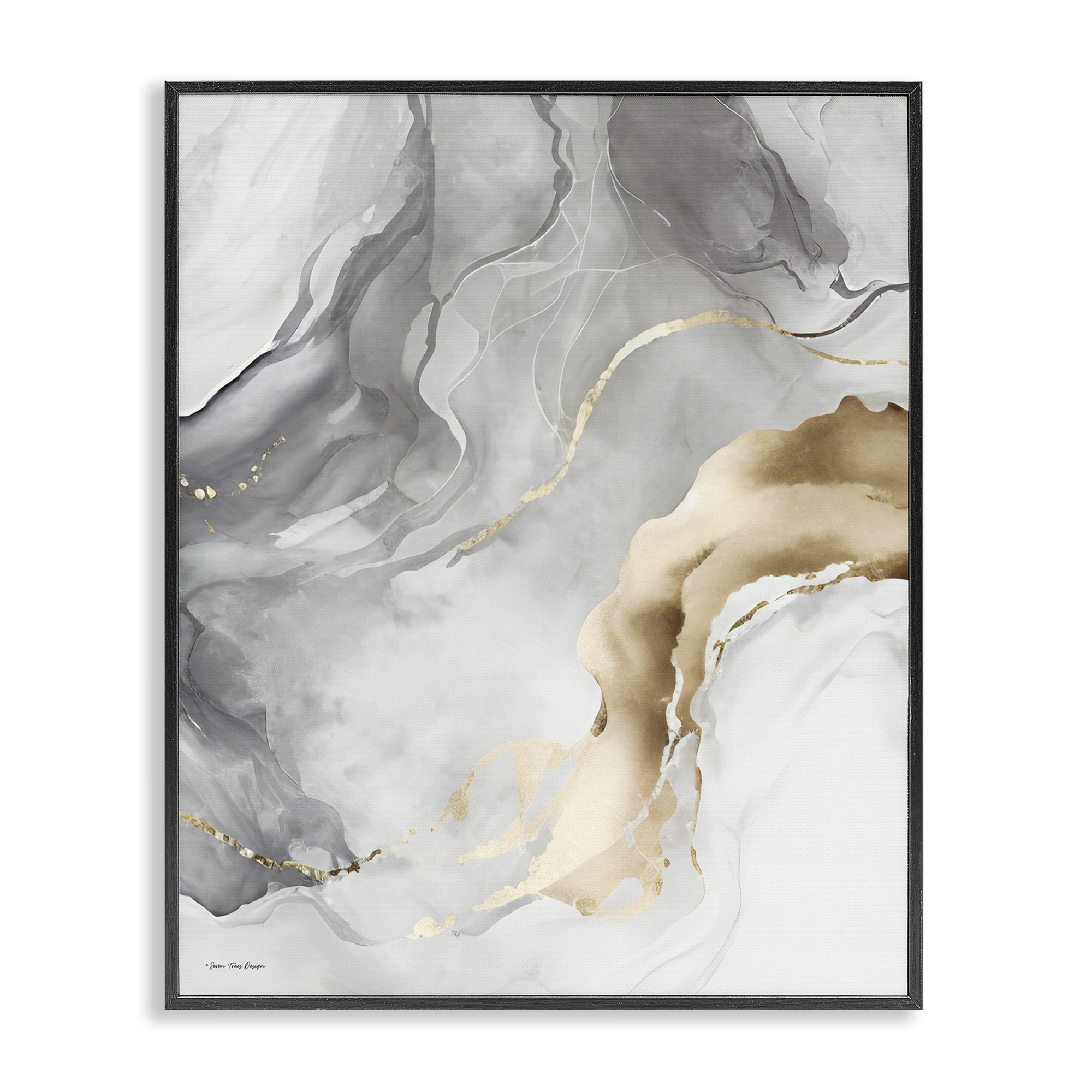Stupell Industries Marbled Grey & Glam Abstract Painting Black Framed Art Print Wall Art, 24 x 30