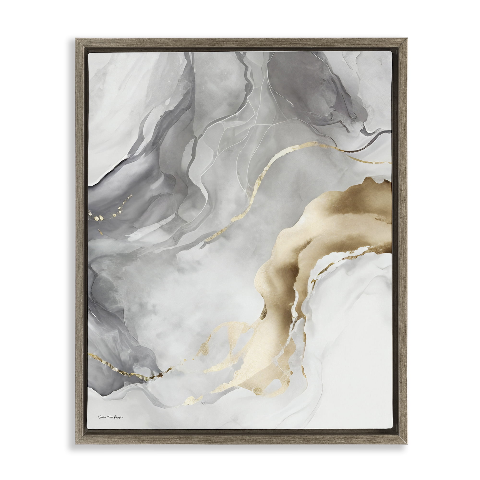 Stupell Industries Marbled Grey & Glam Abstract Painting Brown Floater Framed Canvas Art Print Wall Art, 25 x 31