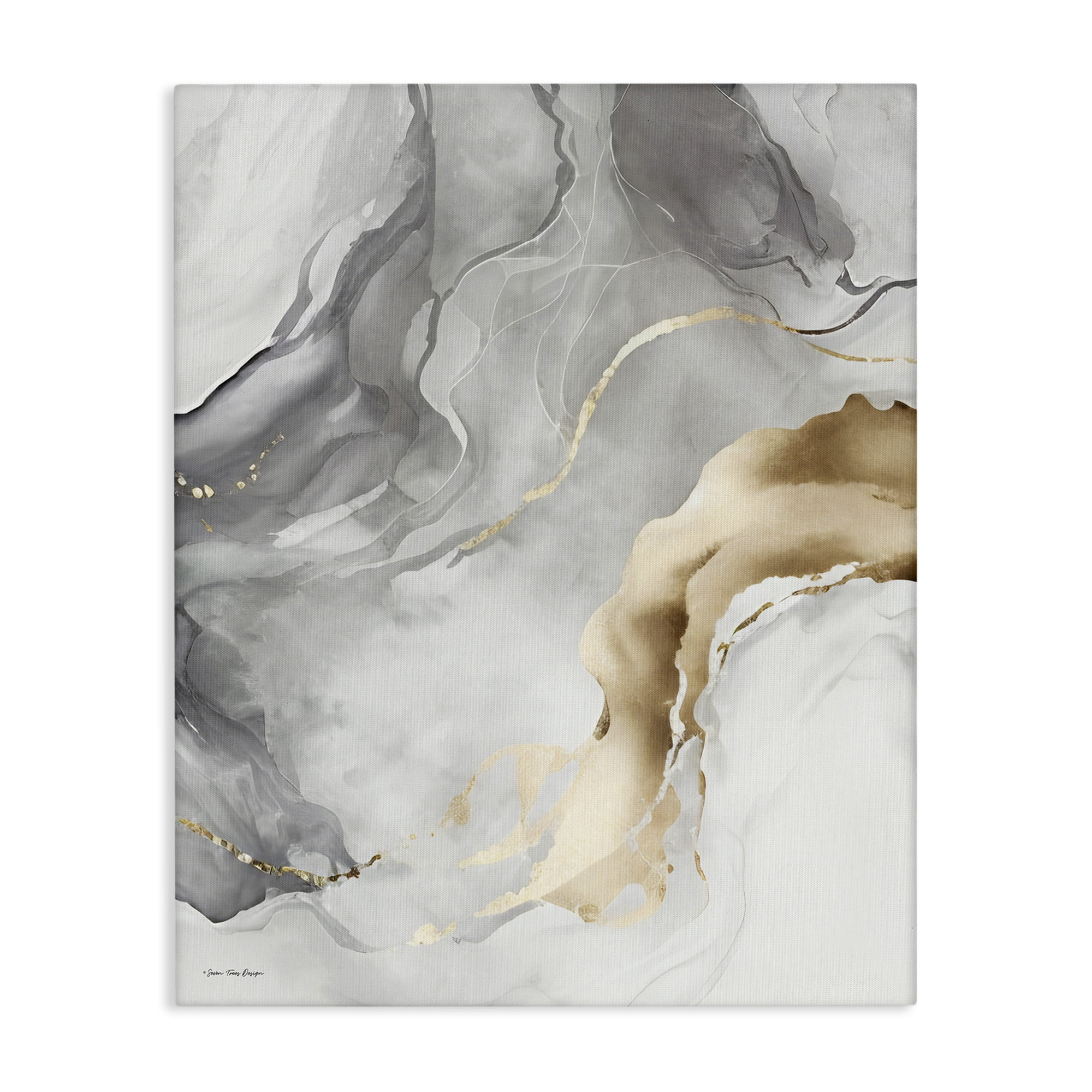 Stupell Industries Marbled Grey & Glam Abstract Painting Gallery Wrapped Canvas Art Print Wall Art, 36 x 48