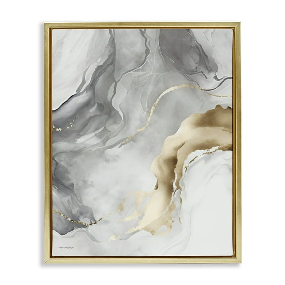 Stupell Industries Marbled Grey & Glam Abstract Painting Gold Floater Framed Canvas Art Print Wall Art, 17 x 21