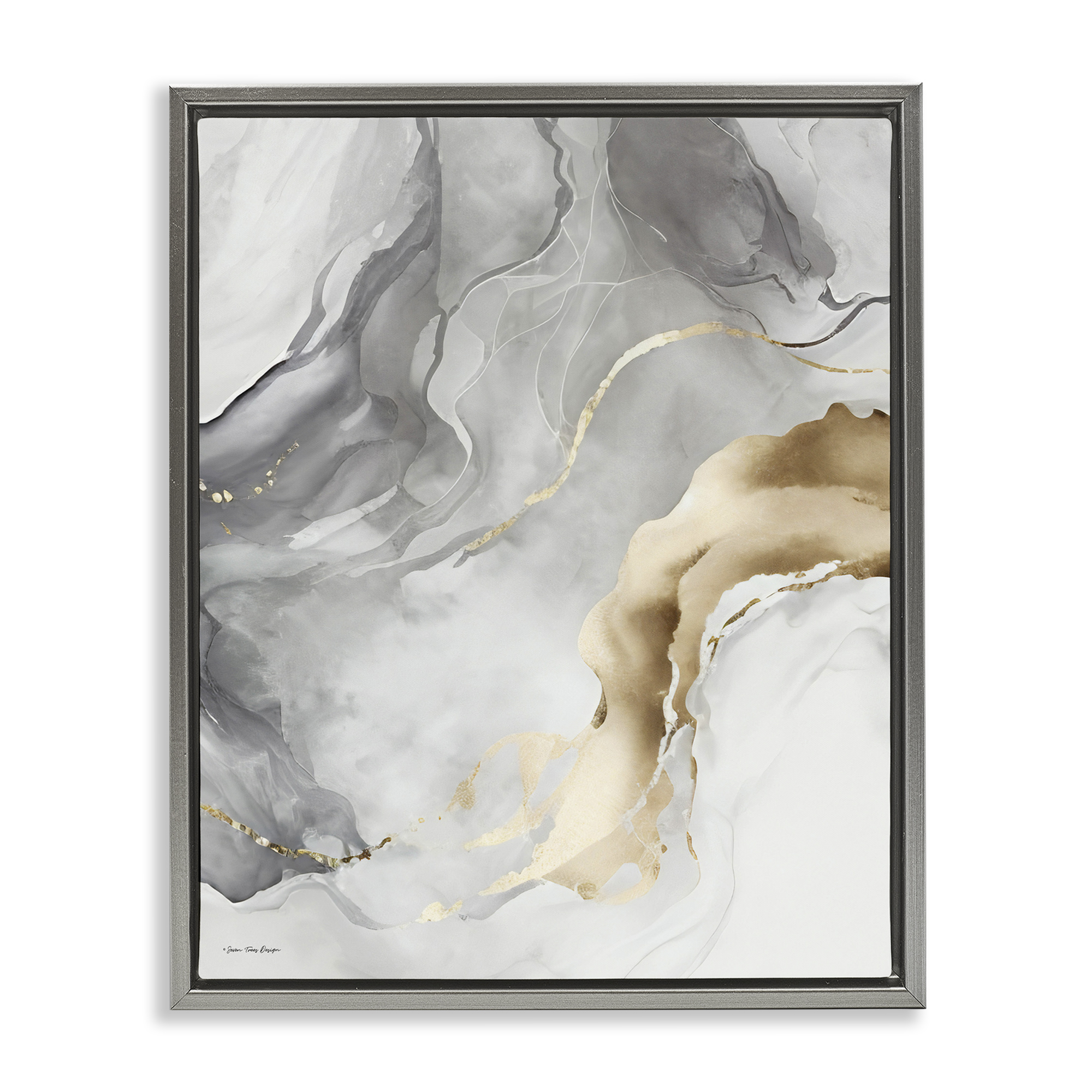 Stupell Industries Marbled Grey & Glam Abstract Painting Gray Floater Framed Canvas Art Print Wall Art, 17 x 21
