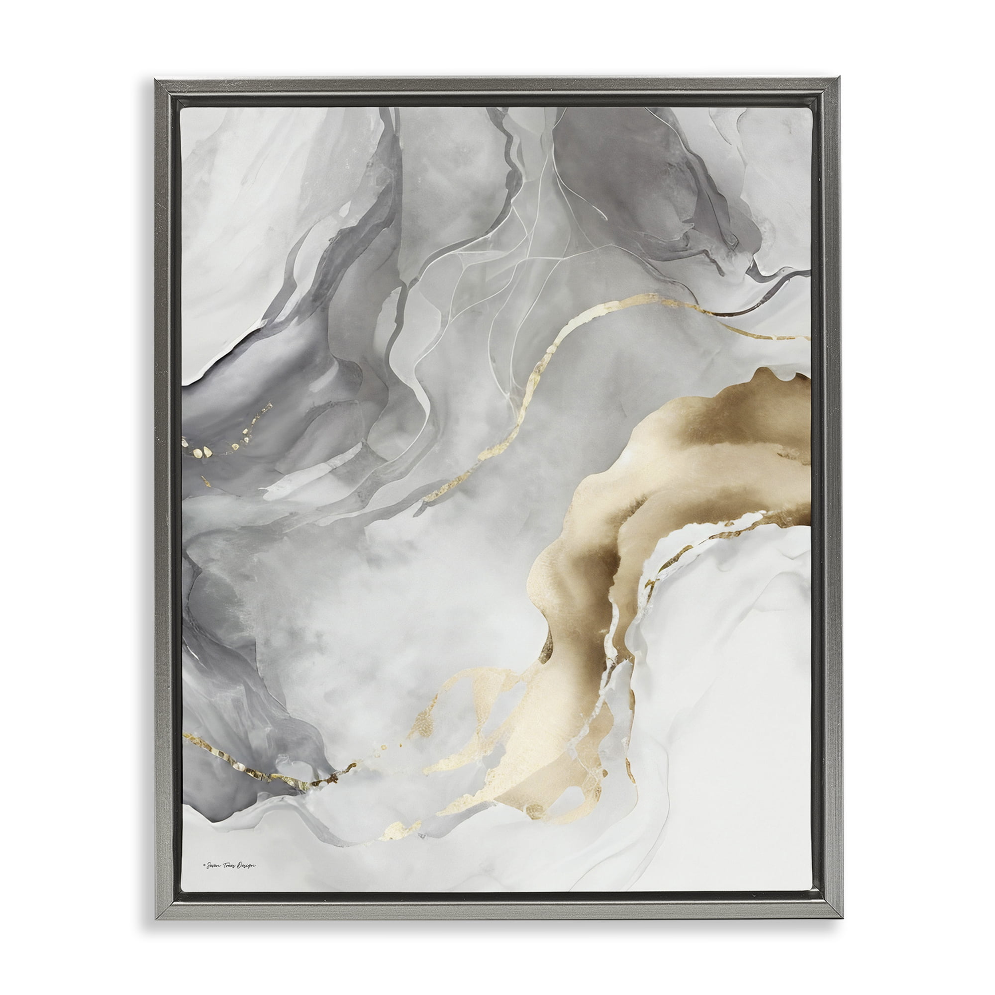 Stupell Industries Marbled Grey & Glam Abstract Painting Gray Floater Framed Canvas Art Print Wall Art, 25 x 31
