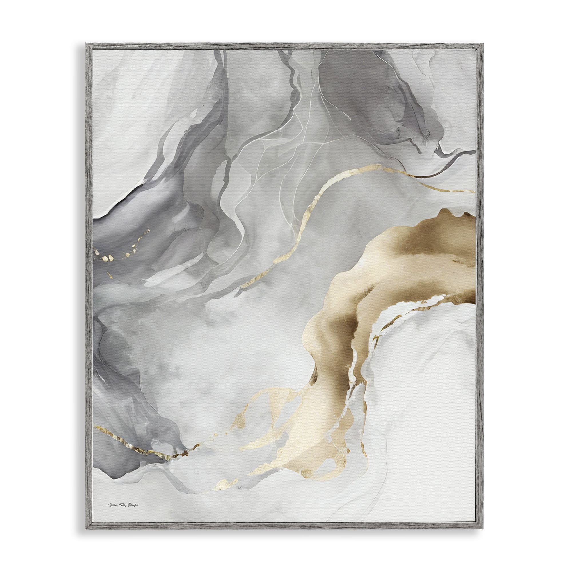 Stupell Industries Marbled Grey & Glam Abstract Painting Gray Framed Art Print Wall Art, 24 x 30