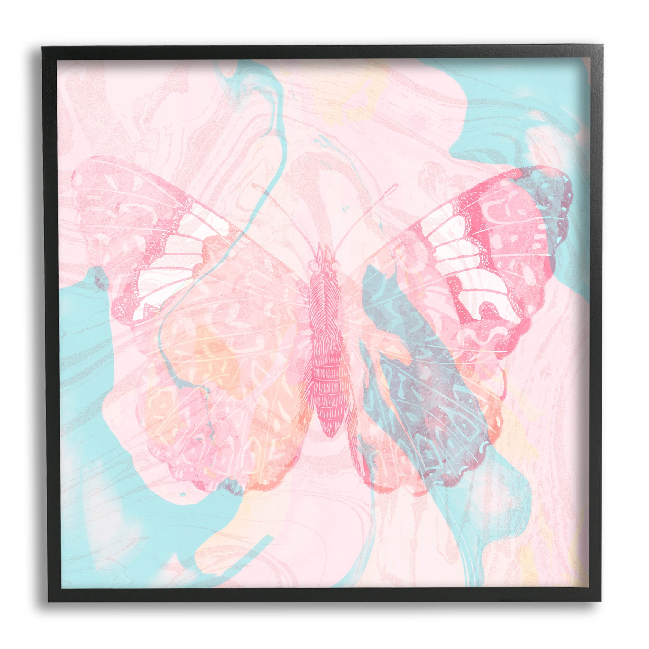 Stupell Industries Marbled Pastel Butterfly Graphic Art Black Framed Art Print Wall Art, Design by Daphne Polselli