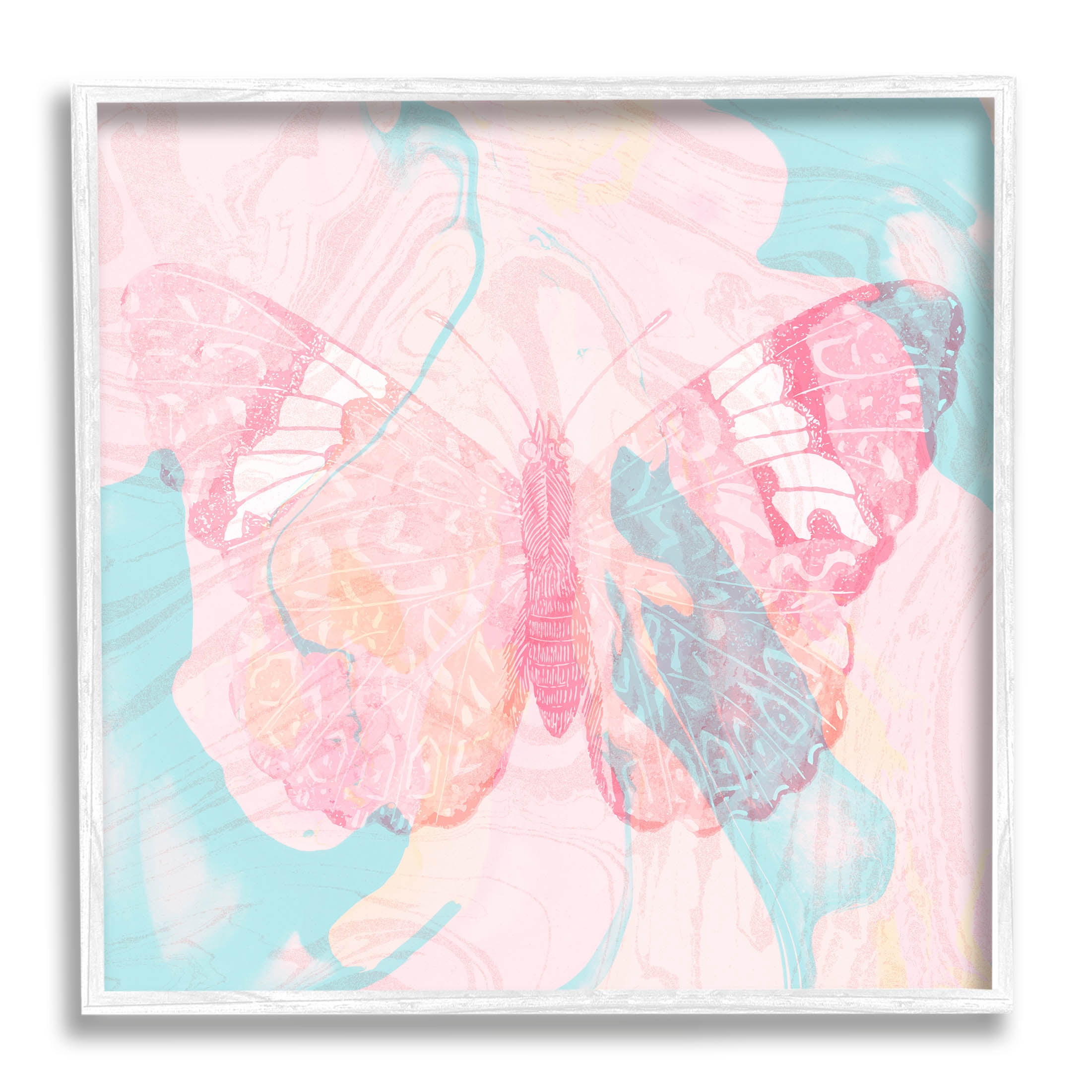 Stupell Industries Marbled Pastel Butterfly Graphic Art White Framed Art Print Wall Art, Design by Daphne Polselli