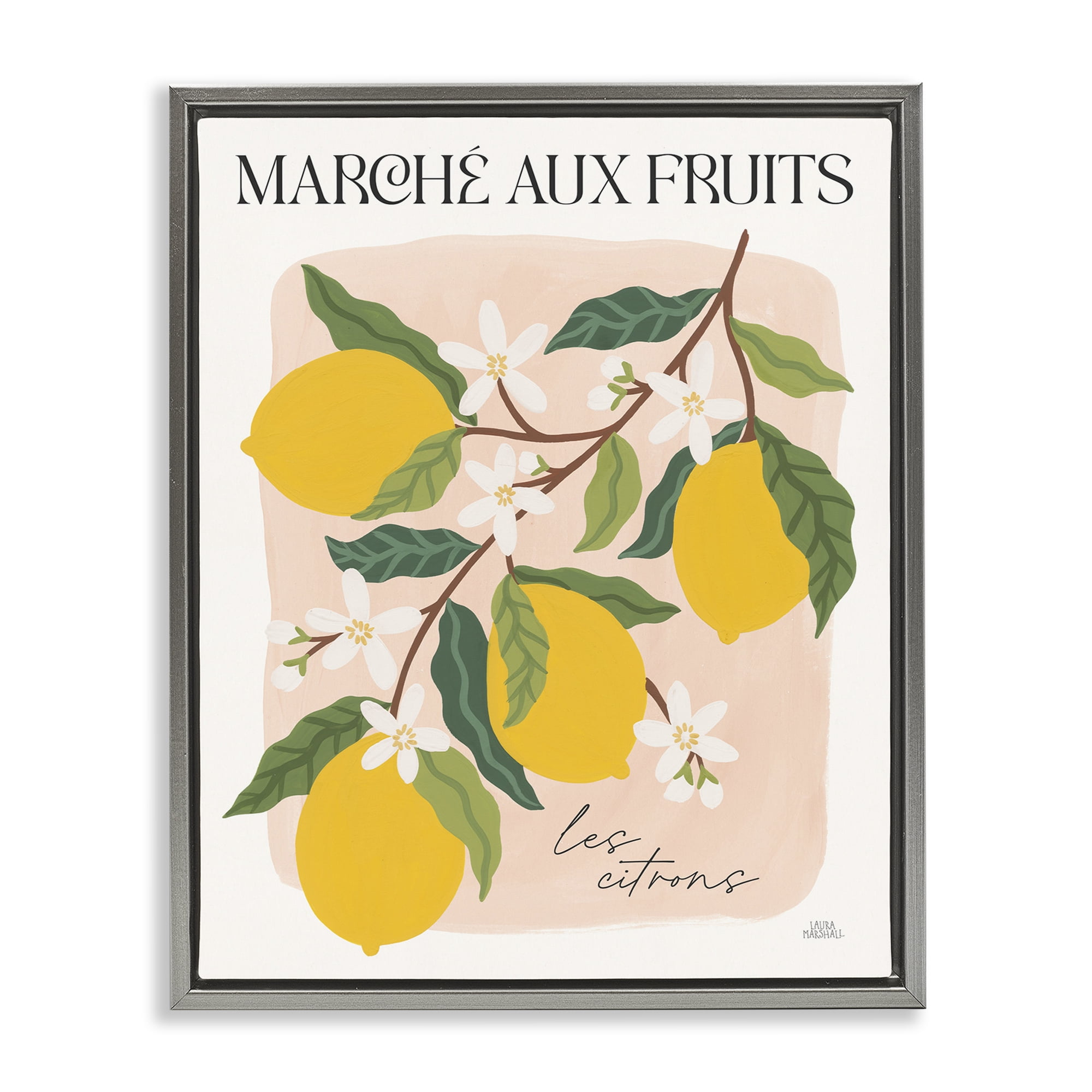 Stupell Industries Marche Aux Lemons Food & Beverage Painting Gray Floater Framed Art Print Wall Art, 25 x 31