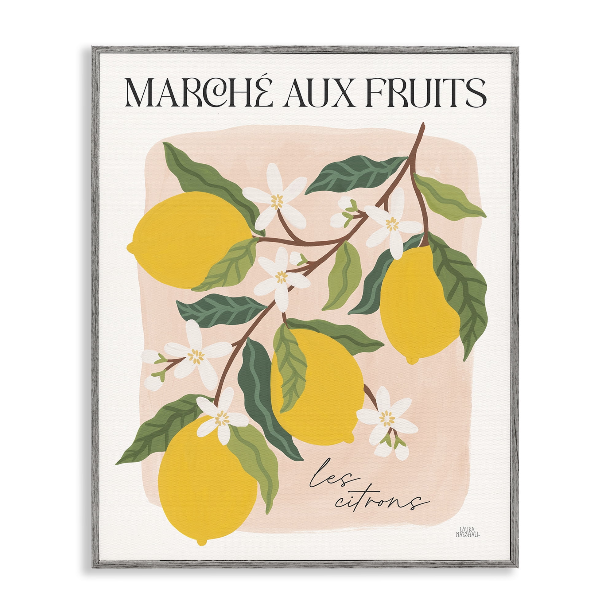 Stupell Industries Marche Aux Lemons Food & Beverage Painting Gray Framed Art Print Wall Art, 11 x 14