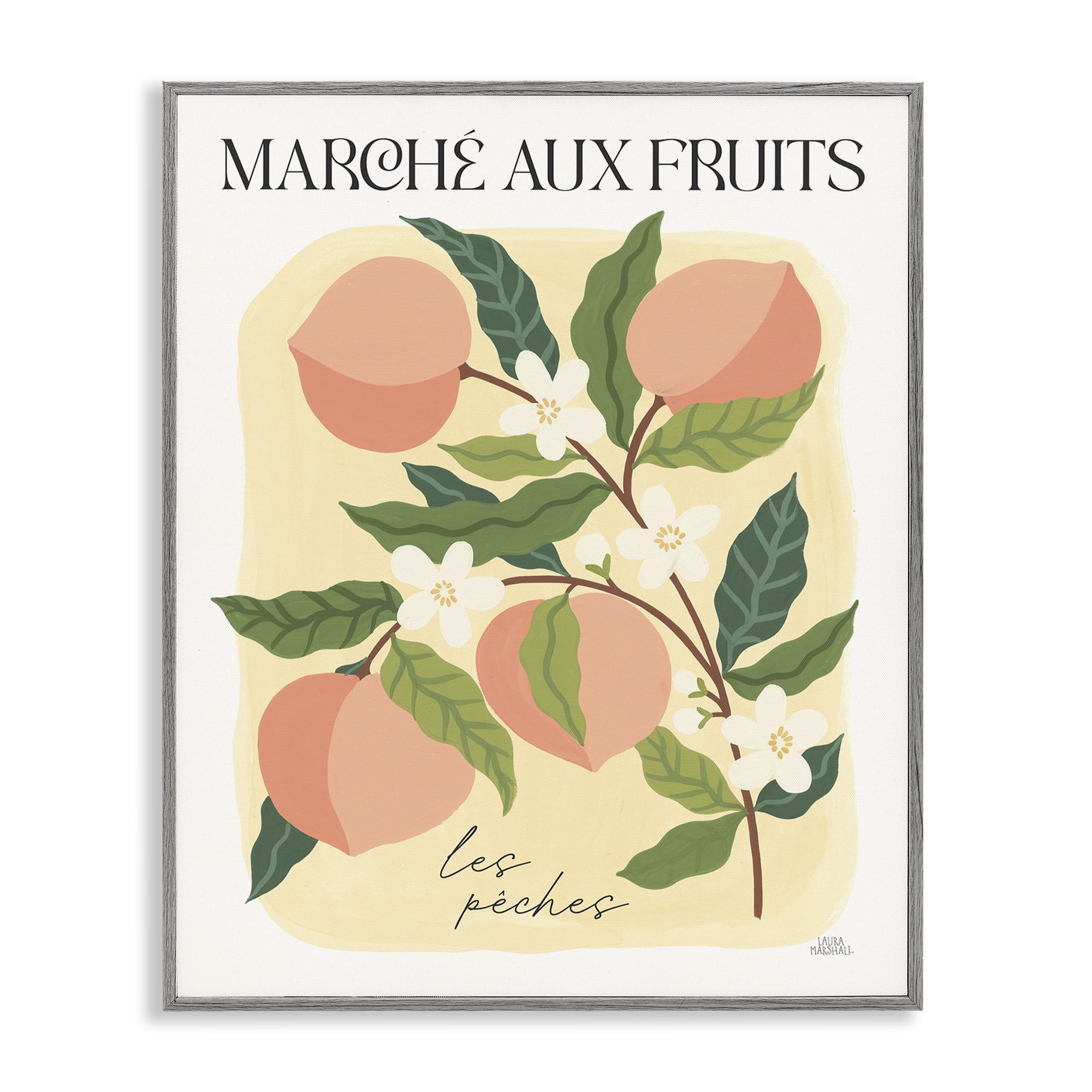 Stupell Industries Marche Aux Peaches Food & Beverage Painting Gray Framed Art Print Wall Art, 11 x 14