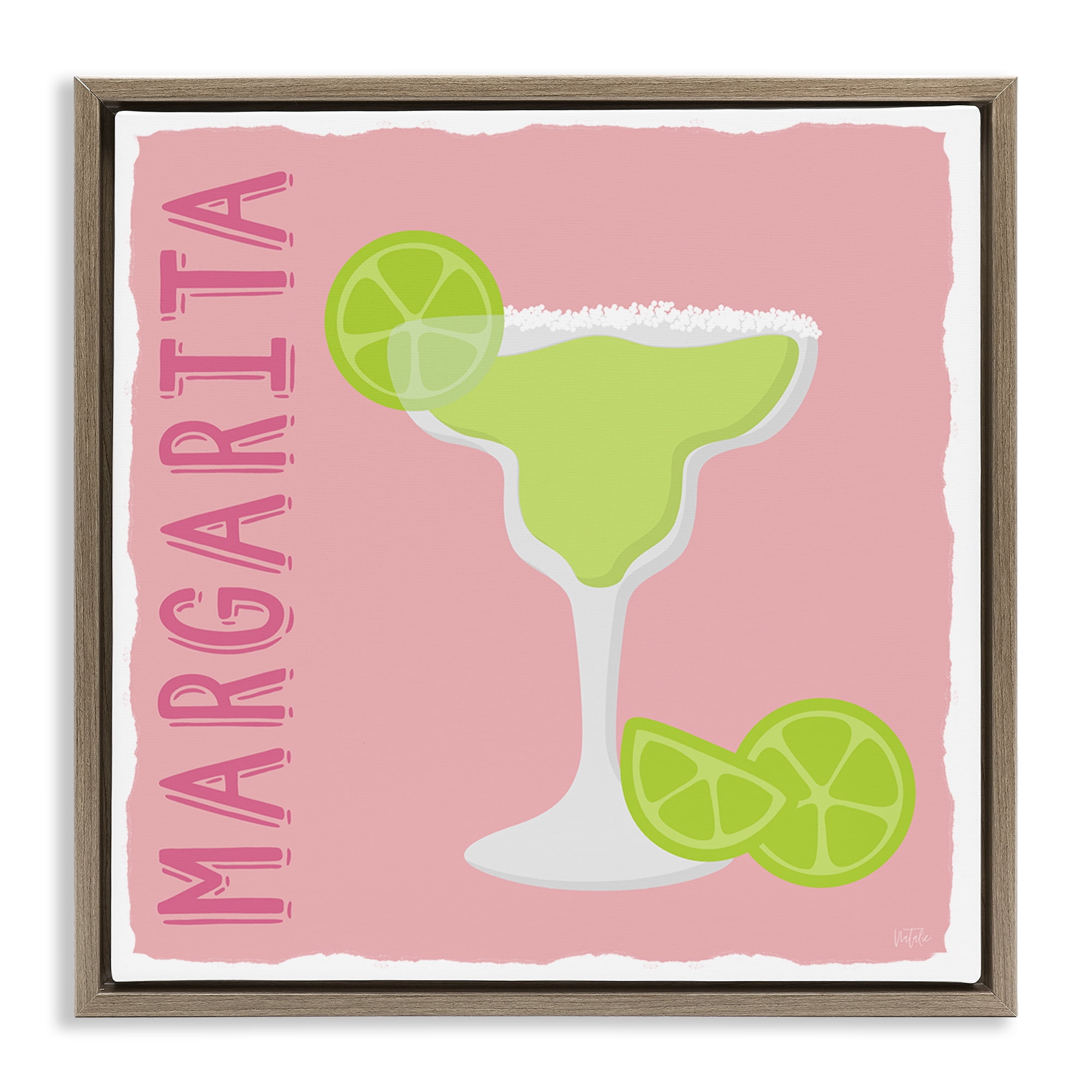 Stupell Industries Margarita Cocktail with Limes Food & Beverage Painting Brown Floater Framed Canvas Art Print Wall Art, 18 x 18