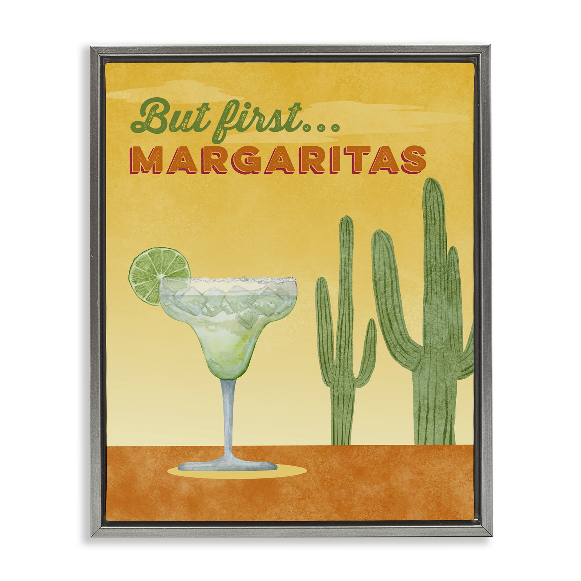 Stupell Industries Margarita & Desert Cactus Food & Beverage Painting Gray Floater Framed Canvas Art Print Wall Art, 17 x 21