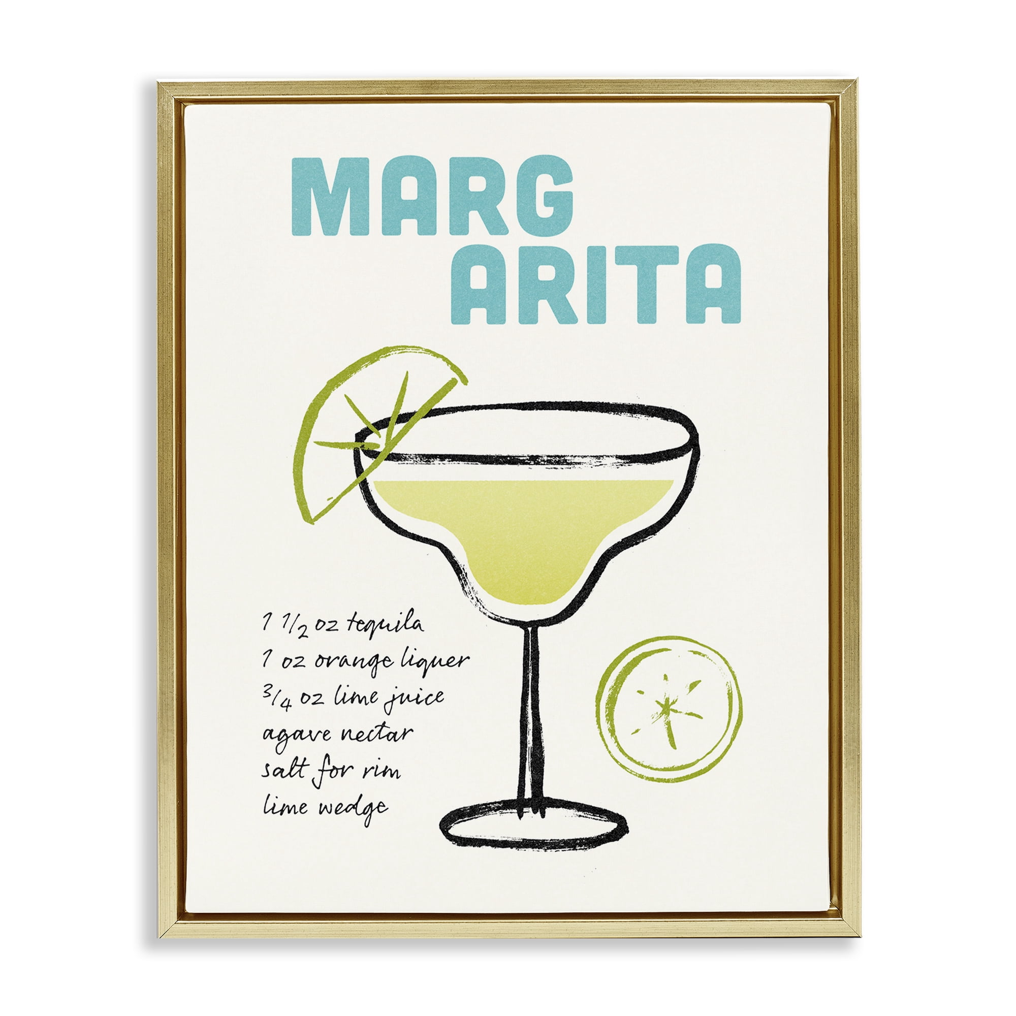 Stupell Industries Margarita Drink Recipe Food & Beverage Painting Gold Floater Framed Art Print Wall Art, 17 x 21