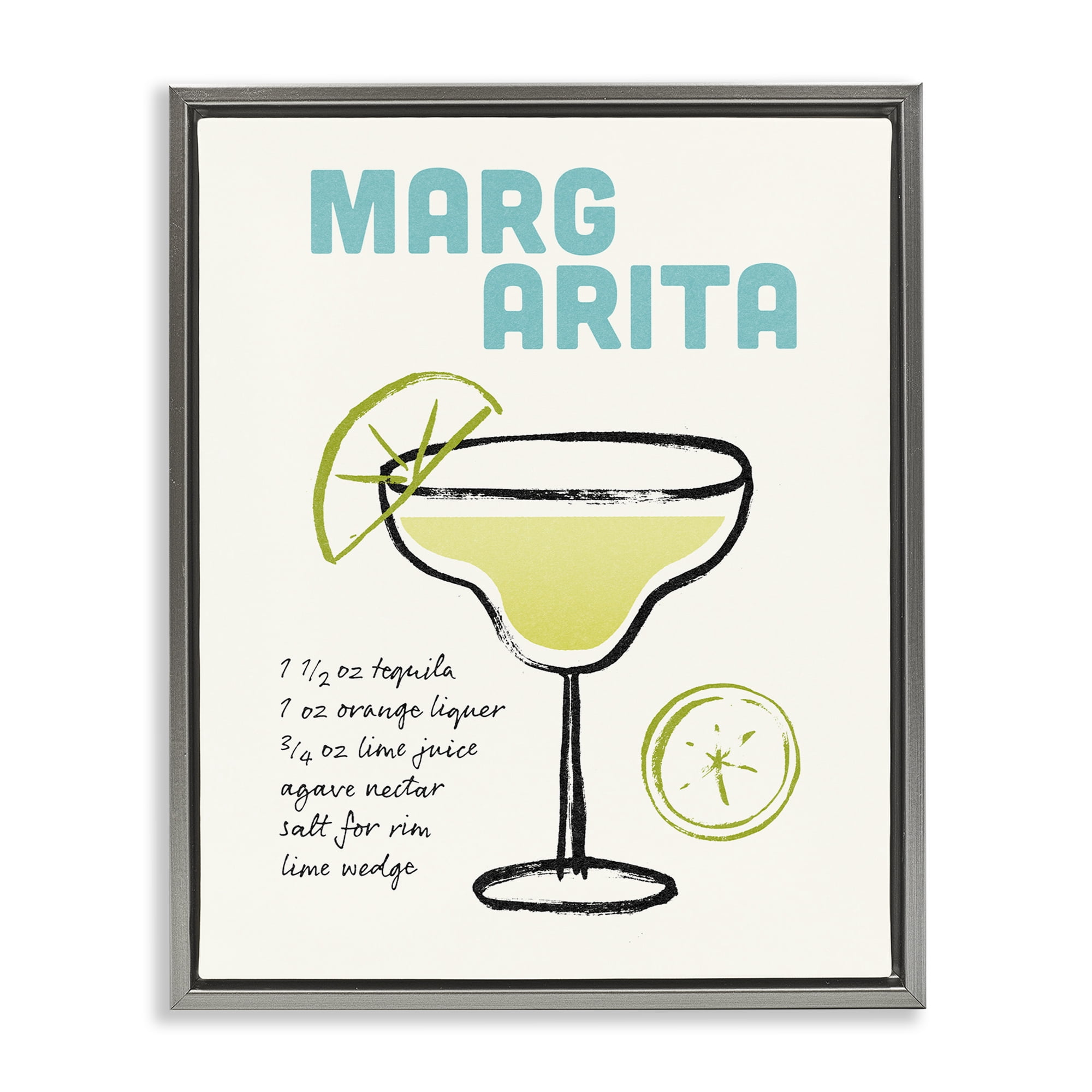 Stupell Industries Margarita Drink Recipe Food & Beverage Painting Gray Floater Framed Art Print Wall Art, 17 x 21