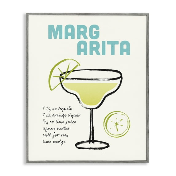Stupell Industries Margarita Drink Recipe Food & Beverage Painting Gray Framed Art Print Wall Art, 16 x 20