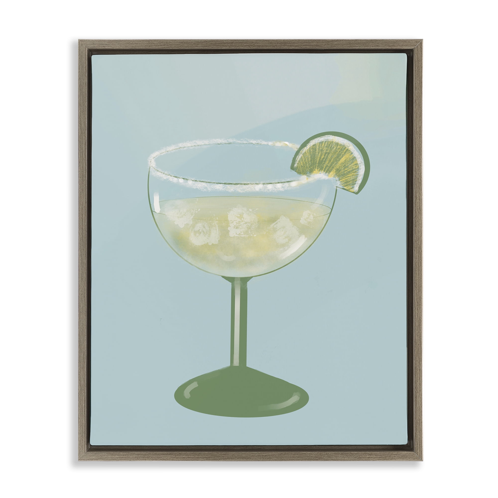 Stupell Industries Margarita Glass over Blue Brown Framed Floater Canvas Wall Art, design by Robin Maria