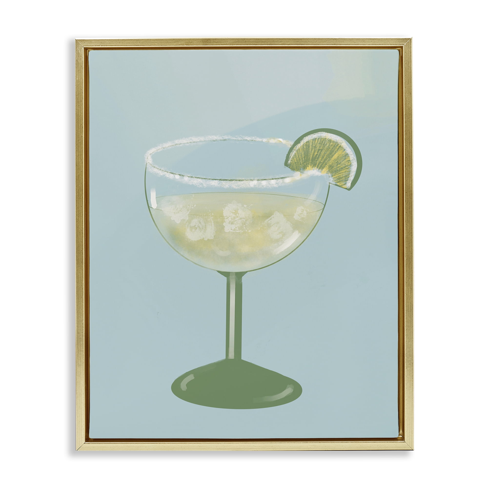 Stupell Industries Margarita Glass over Blue Gold Framed Floater Canvas Wall Art, design by Robin Maria