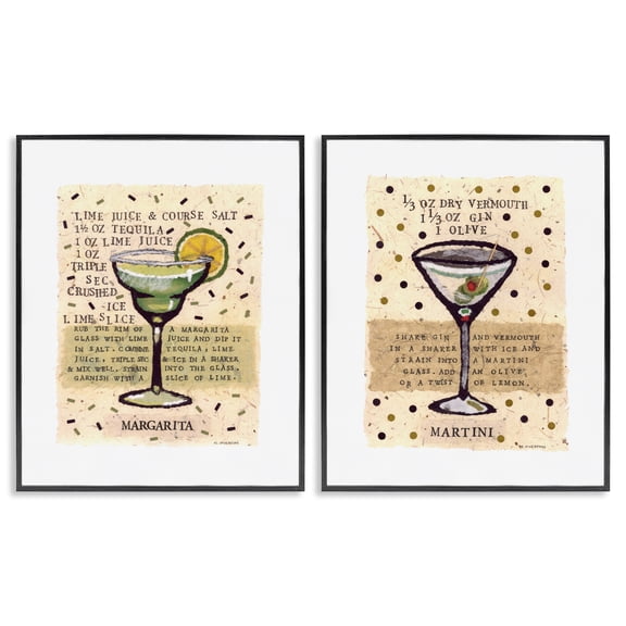 Stupell Industries Margarita & Martini Recipes 2 Piece Black Framed Giclee Art Set design by Nancy Overton, 14 x 11