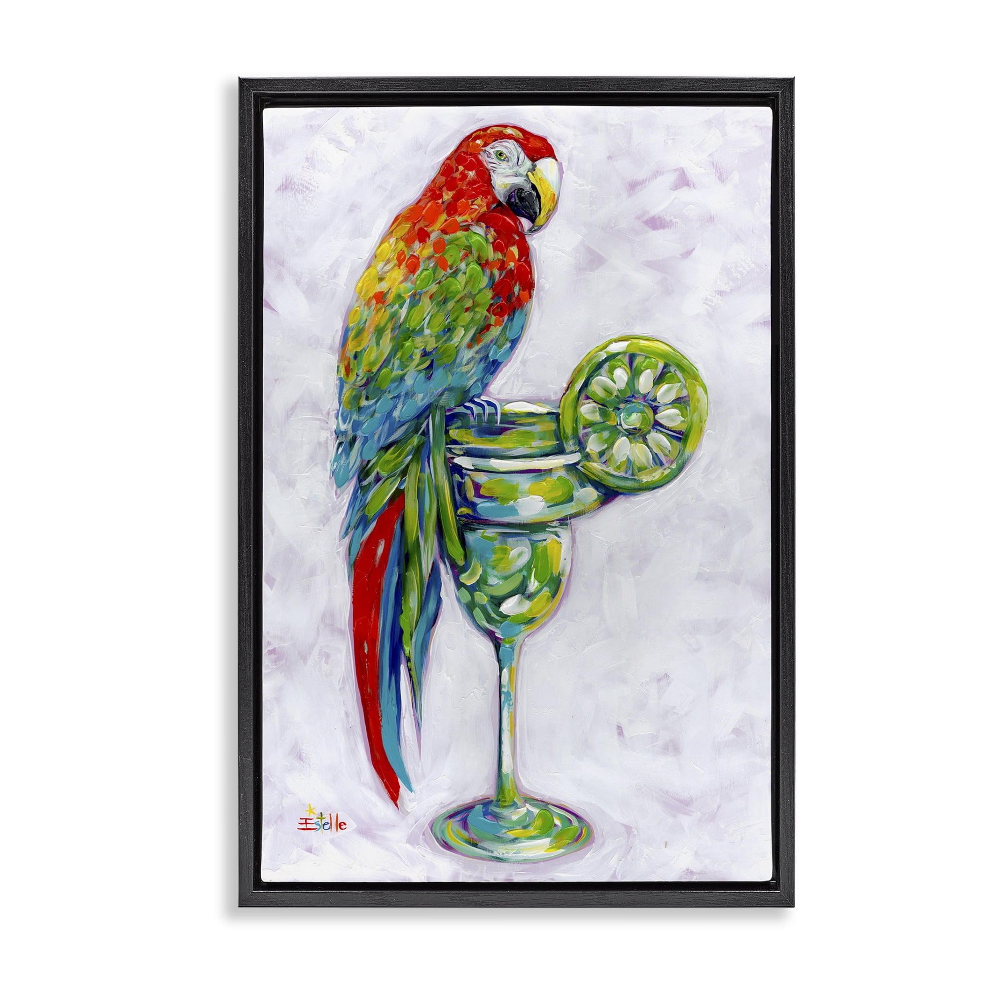 Stupell Industries Margarita Parrot Perched Food & Beverage Painting Black Floater Framed Canvas Art Print Wall Art, 21 x 31
