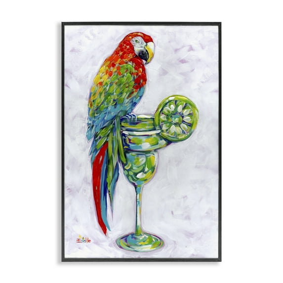 Stupell Industries Margarita Parrot Perched Food & Beverage Painting Black Framed Art Print Wall Art, 12 x 18