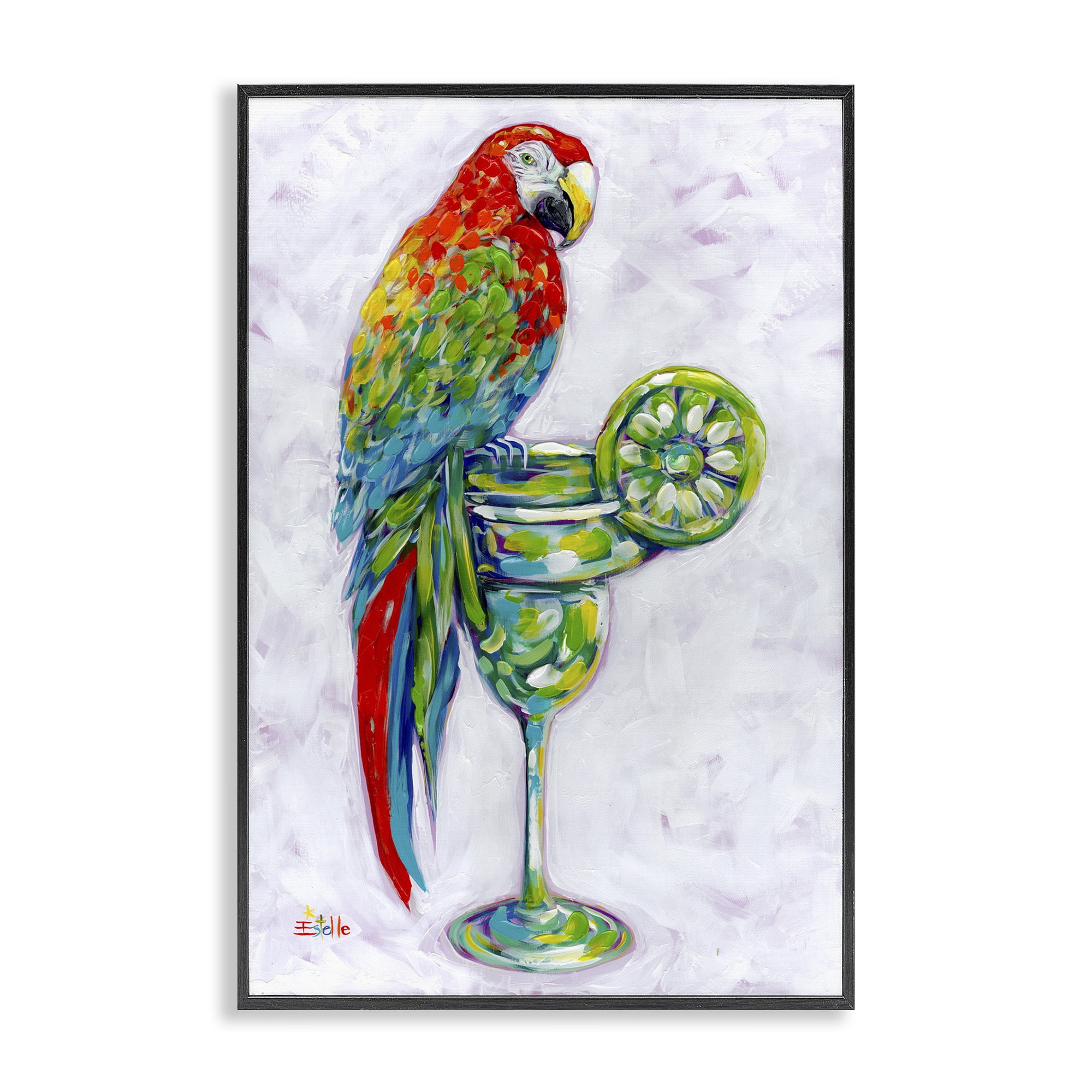Stupell Industries Margarita Parrot Perched Food & Beverage Painting Black Framed Art Print Wall Art, 20 x 30