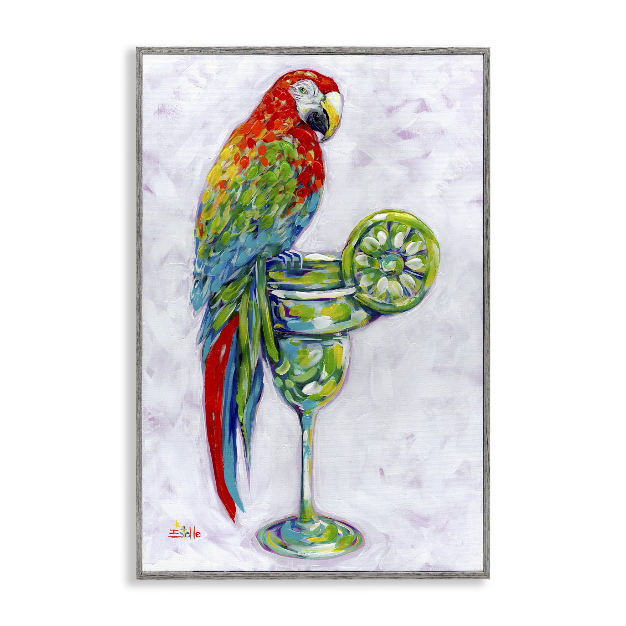 Stupell Industries Margarita Parrot Perched Food & Beverage Painting Gray Framed Art Print Wall Art, 16 x 24
