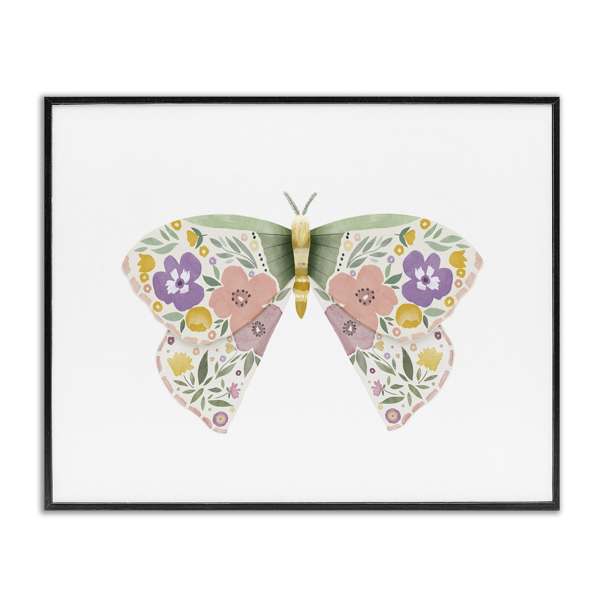 Stupell Industries Marigold Floral Moth Insects Painting Black Framed Art Print Wall Art, 20 x 16