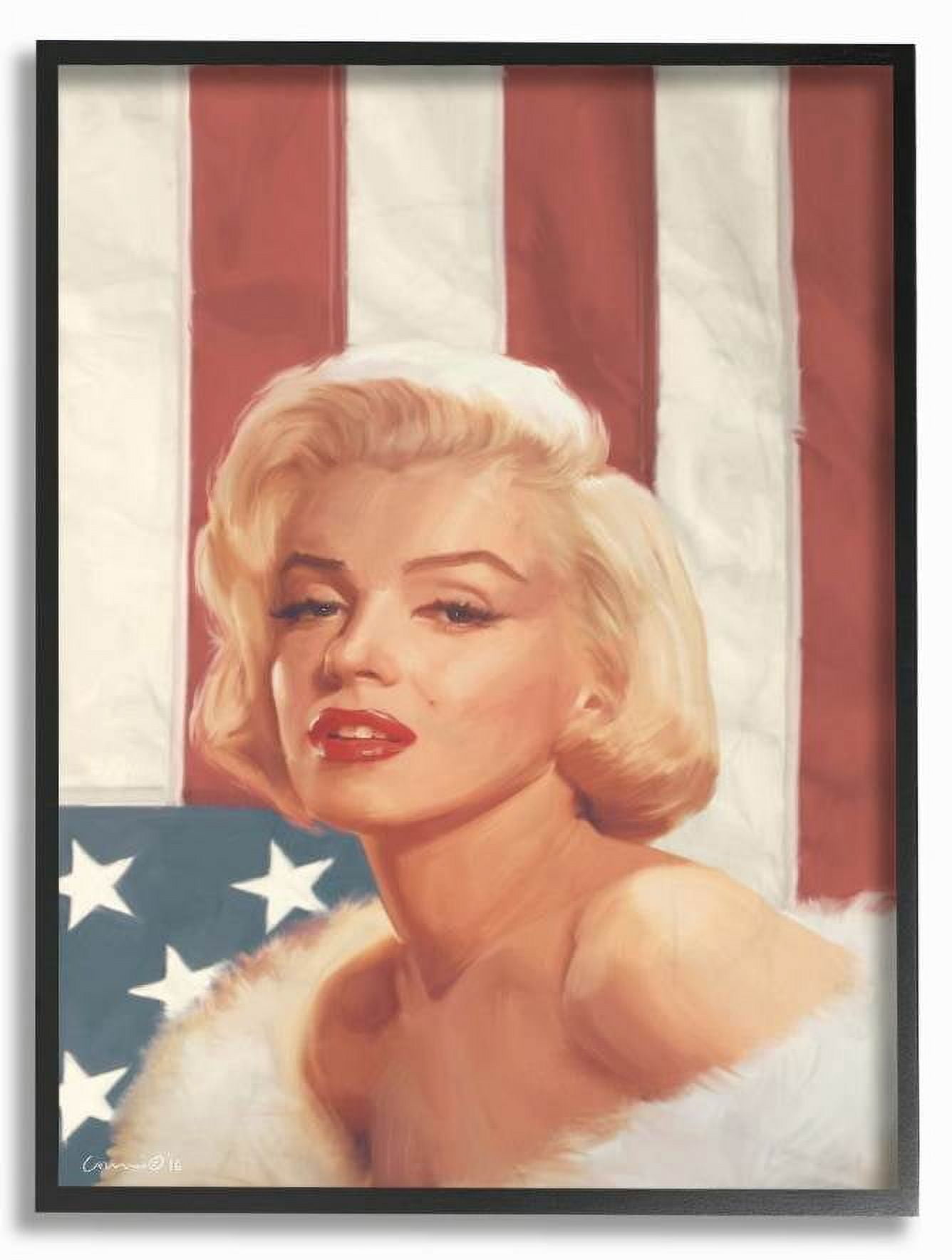 Stupell Industries Marilyn Flag Vintage Hollywood Movie Star Classic Illustration Framed Wall Art by Jadei Graphics