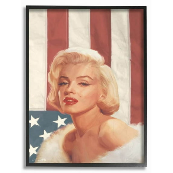 Stupell Industries Marilyn Flag Vintage Hollywood Movie Star Classic Illustration Framed Wall Art by Jadei Graphics