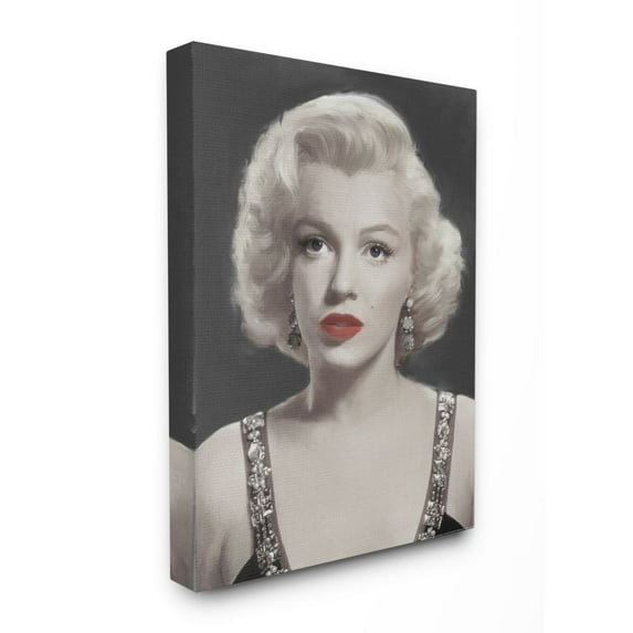 Stupell Industries Marilyn Portrait Black And White Vintage Hollywood Movie Star Classic Illustration Canvas Wall Art by Jadei Graphics