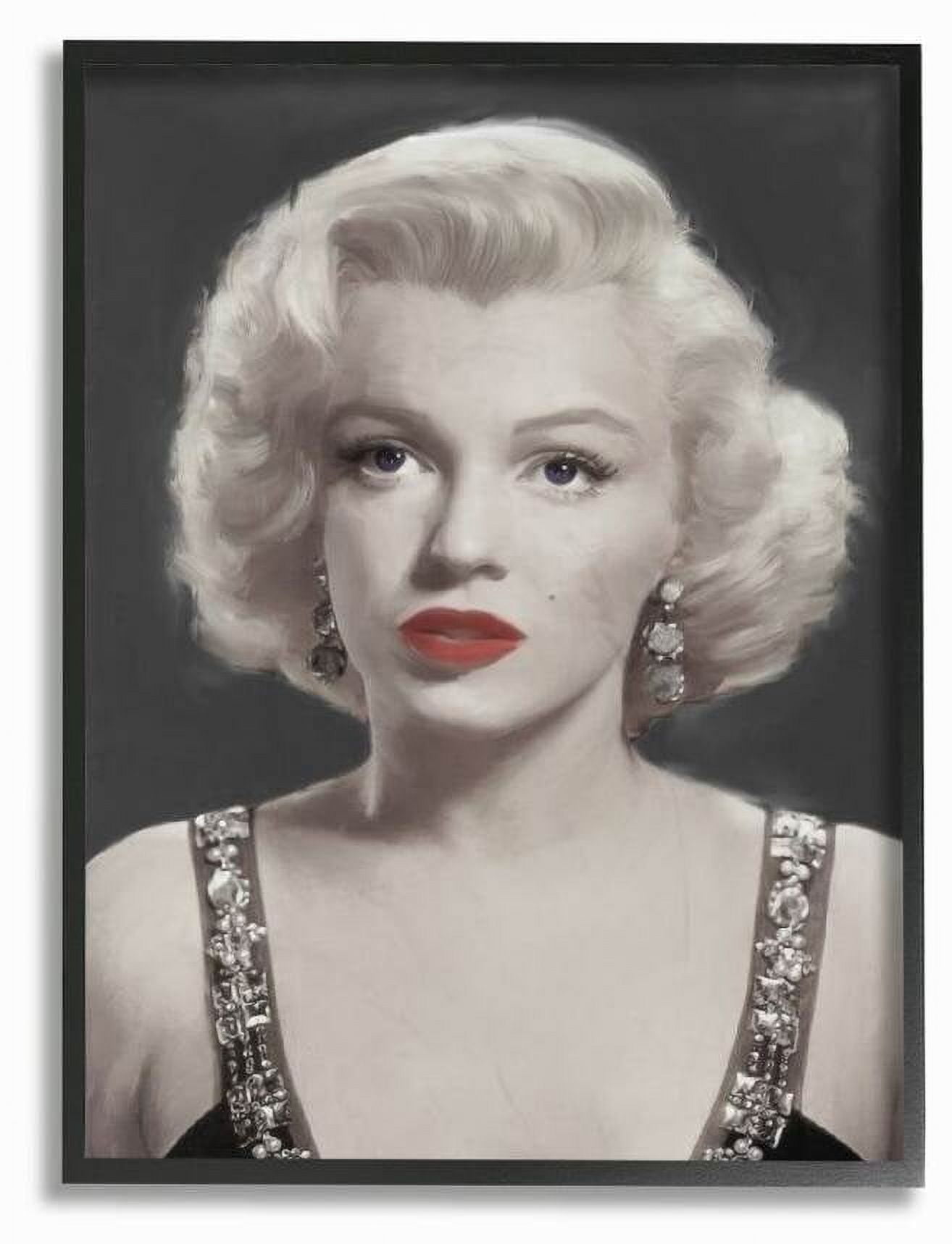 Stupell Industries Marilyn Portrait Black And White Vintage Hollywood Movie Star Classic Illustration Framed Wall Art by Jadei Graphics