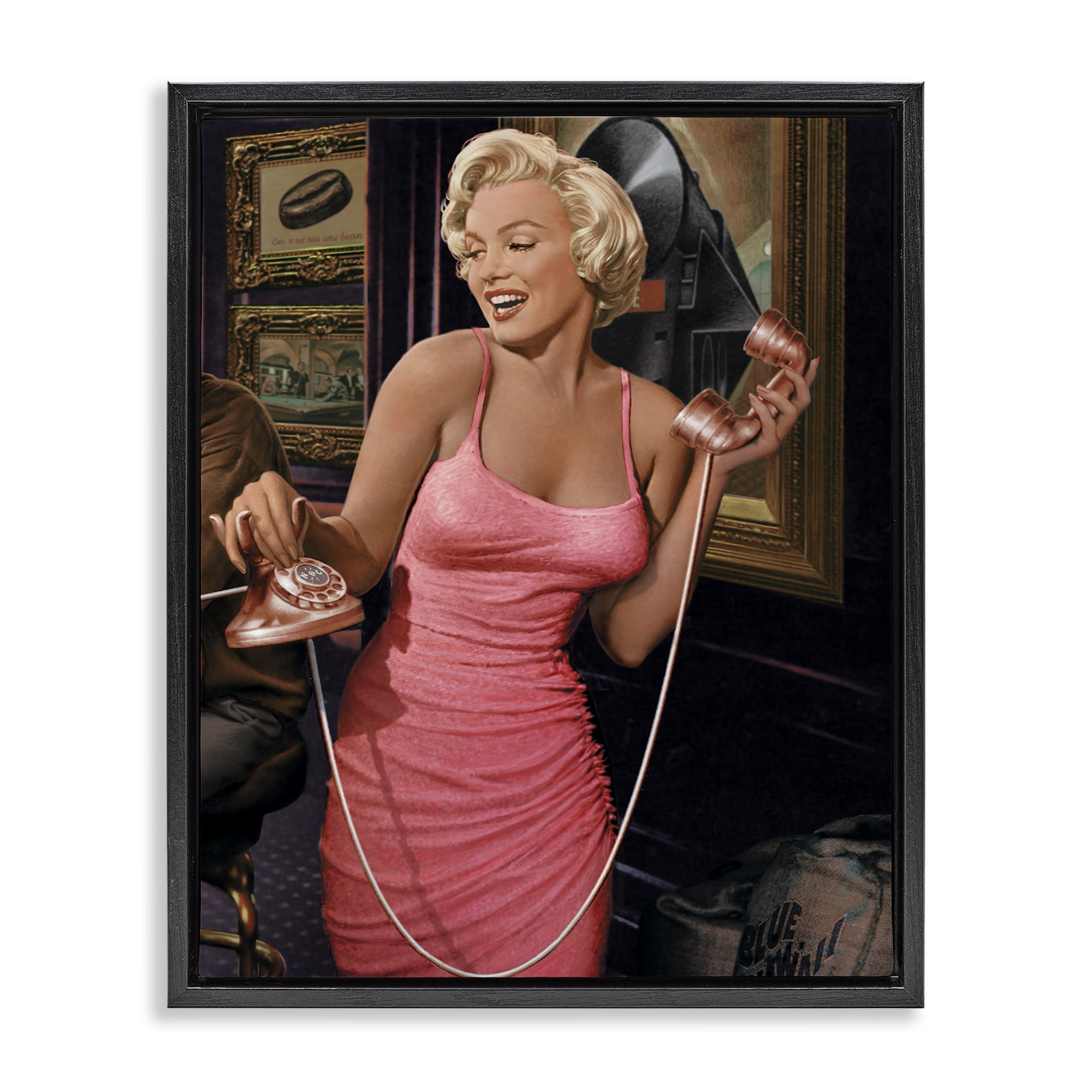 Stupell Industries Marilyn's Call Portrait Novelty Painting Black Floater Framed Art Print Wall Art, 17 x 21