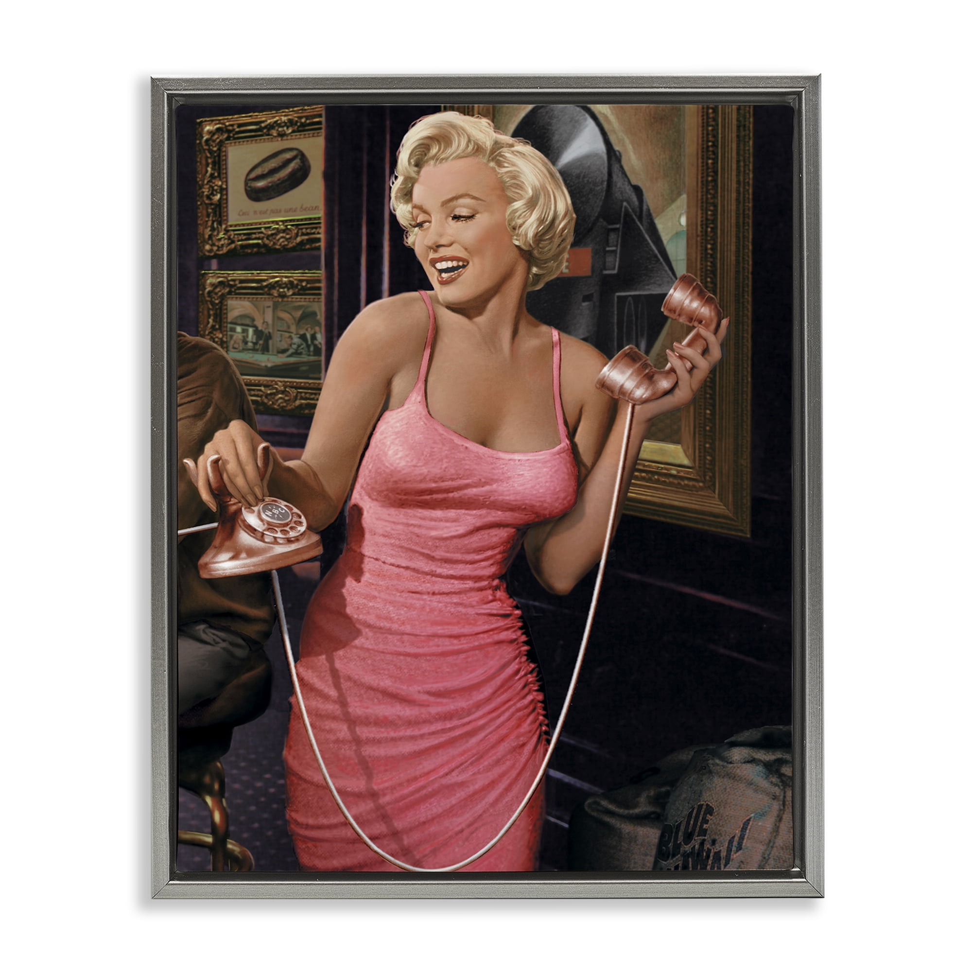 Stupell Industries Marilyn's Call Portrait Novelty Painting Gray Floater Framed Art Print Wall Art, 17 x 21