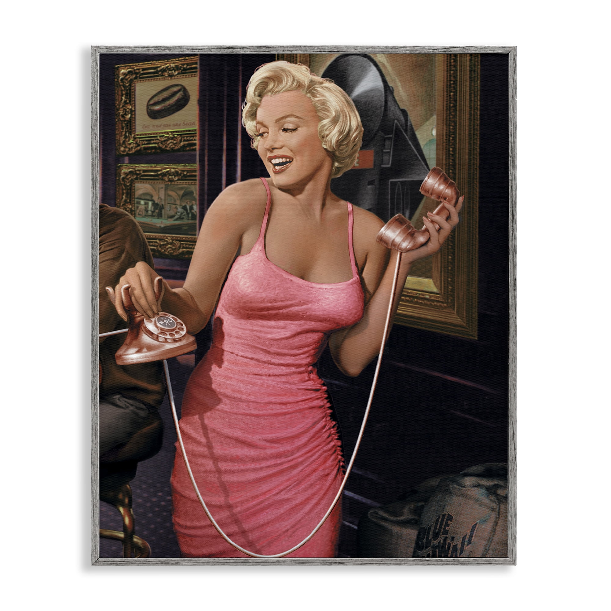 Stupell Industries Marilyn's Call Portrait Novelty Painting Gray Framed Art Print Wall Art, 11 x 14