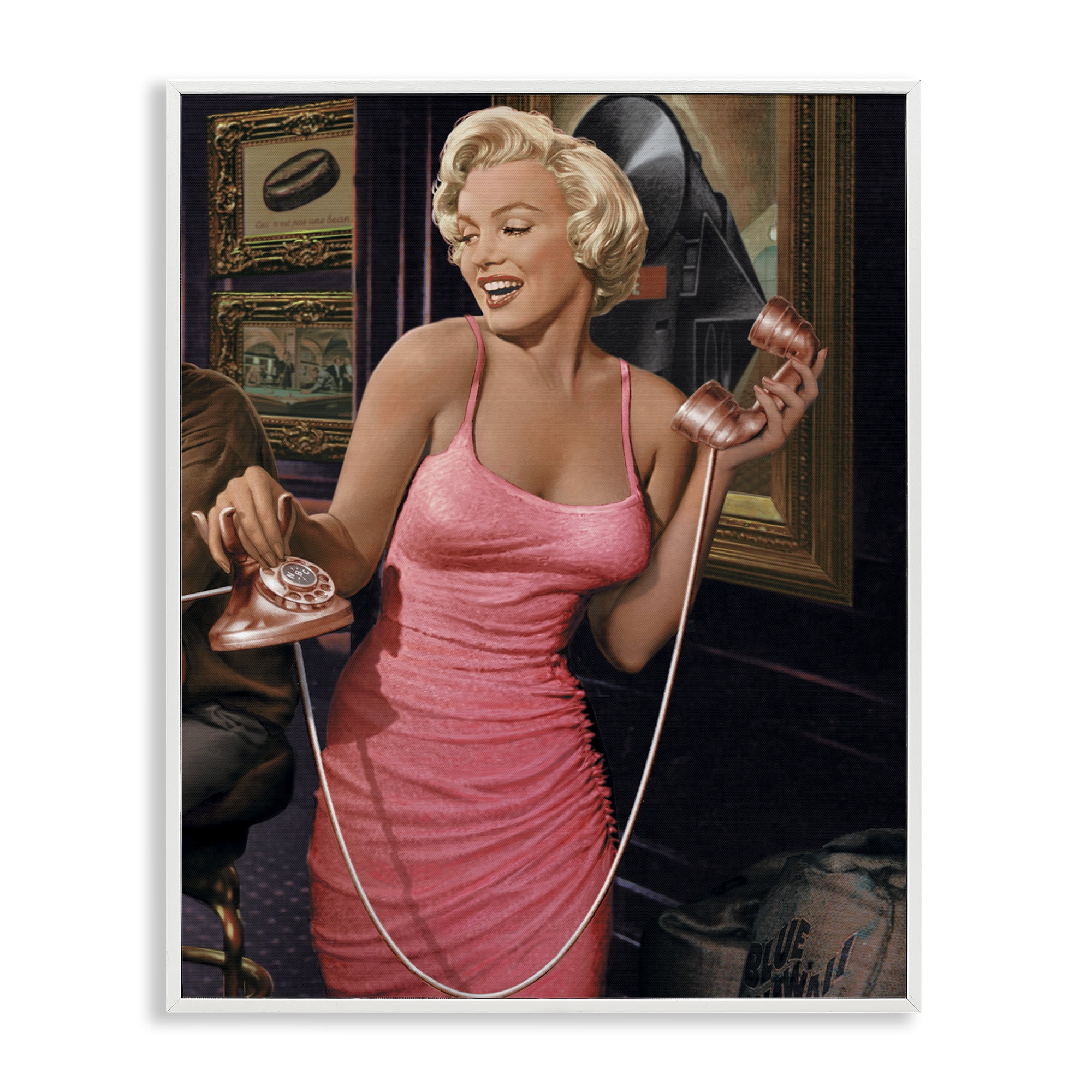 Stupell Industries Marilyn's Call Portrait Novelty Painting White Framed Art Print Wall Art, 11 x 14