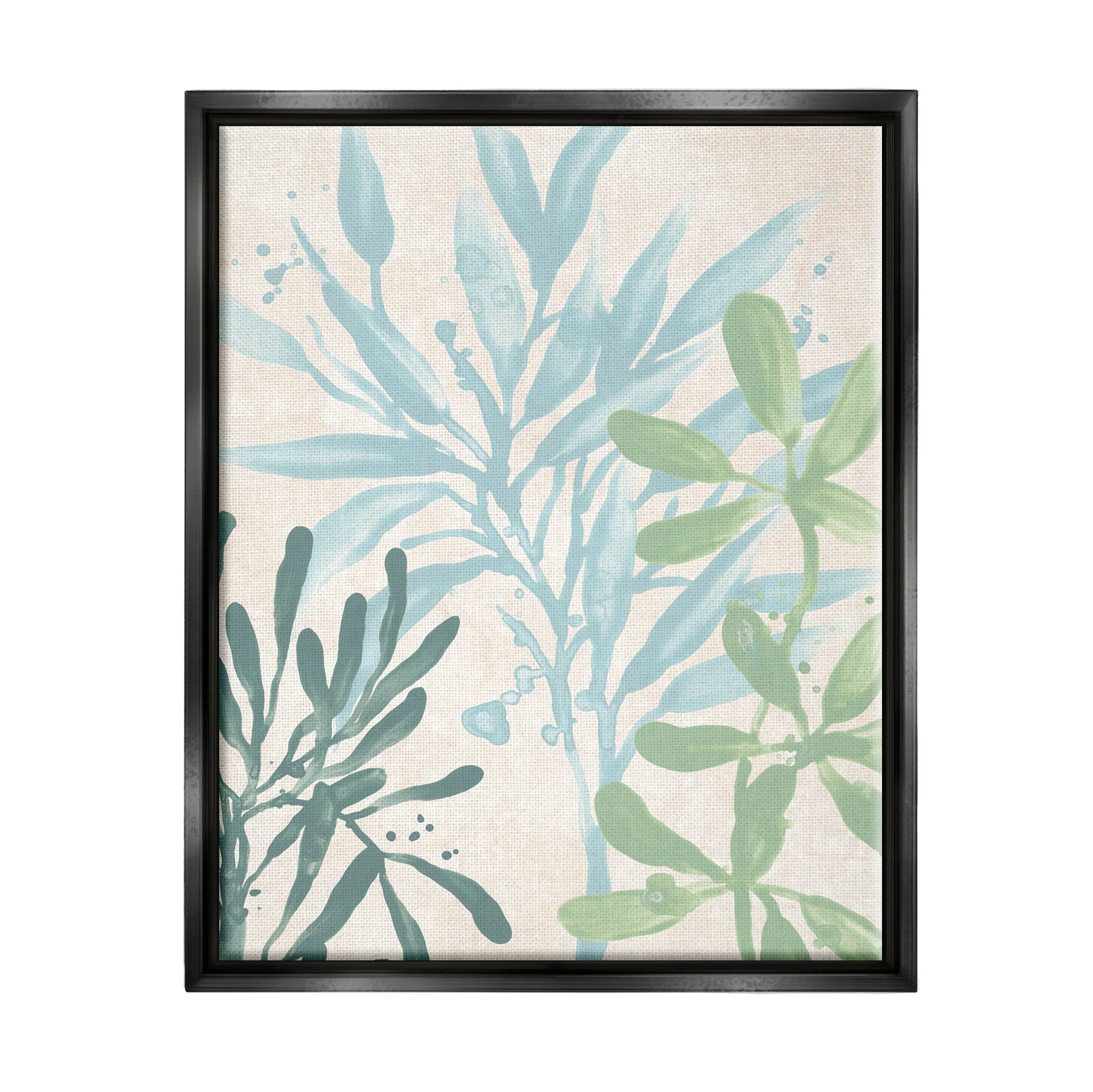 Stupell Industries Marine Seaweed Plant Leaves Graphic Art Jet Black Floating Framed Canvas Print Wall Art, Design by June Erica Vess