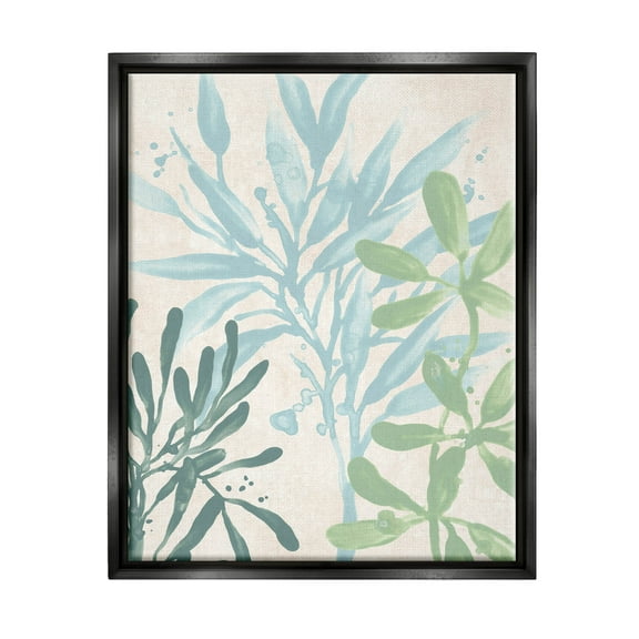 Stupell Industries Marine Seaweed Plant Leaves Graphic Art Jet Black Floating Framed Canvas Print Wall Art, Design by June Erica Vess