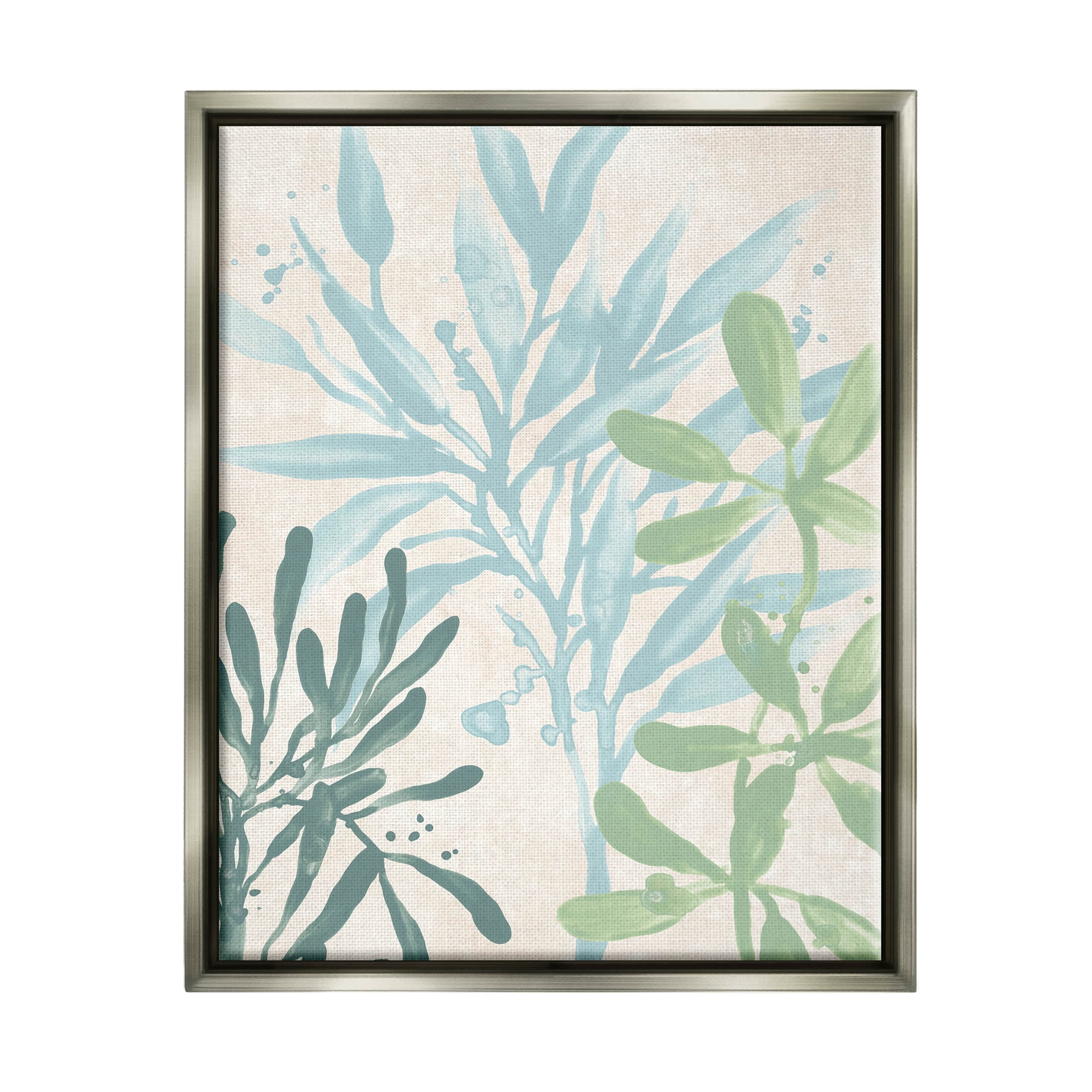 Stupell Industries Marine Seaweed Plant Leaves Graphic Art Luster Gray Floating Framed Canvas Print Wall Art, Design by June Erica Vess