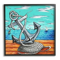 Stupell Industries Maritime Anchor on Beach Nature Painting Black Framed Art Print Wall Art, 12 x 12