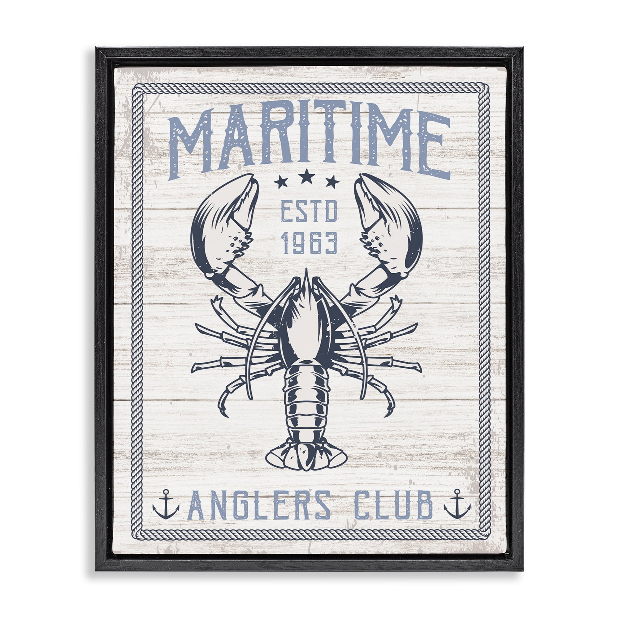Stupell Industries Maritime Anglers Club Nautical & Beach Painting Black Floater Framed Canvas Art Print Wall Art, 25 x 31
