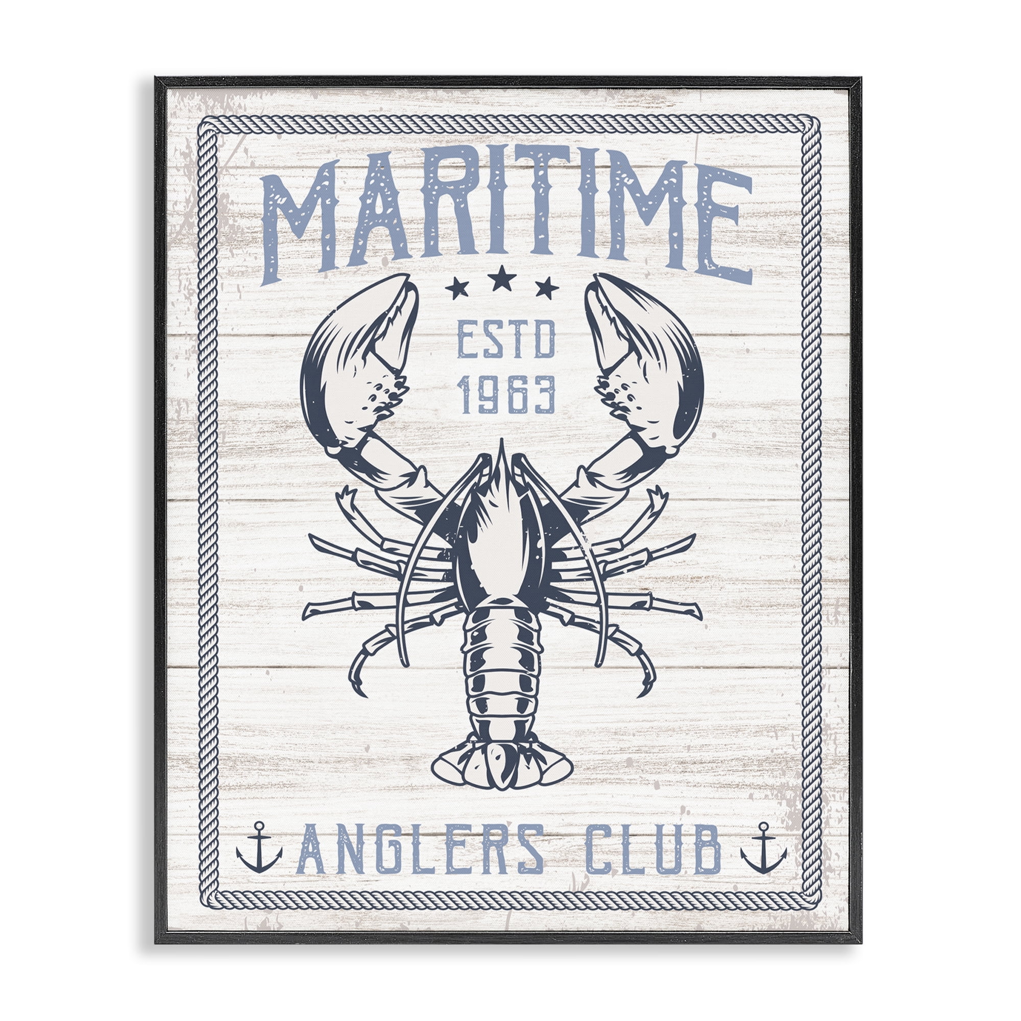 Stupell Industries Maritime Anglers Club Nautical & Beach Painting Black Framed Art Print Wall Art, 16 x 20