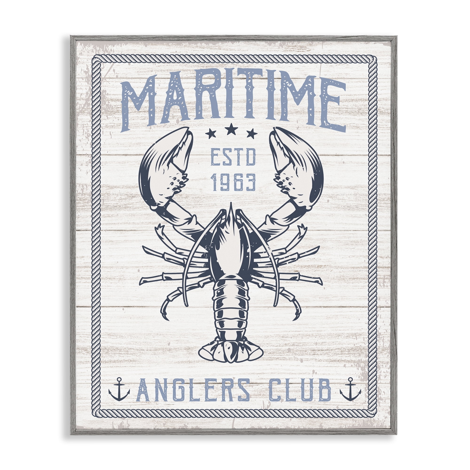 Stupell Industries Maritime Anglers Club Nautical & Beach Painting Gray Framed Art Print Wall Art, 11 x 14