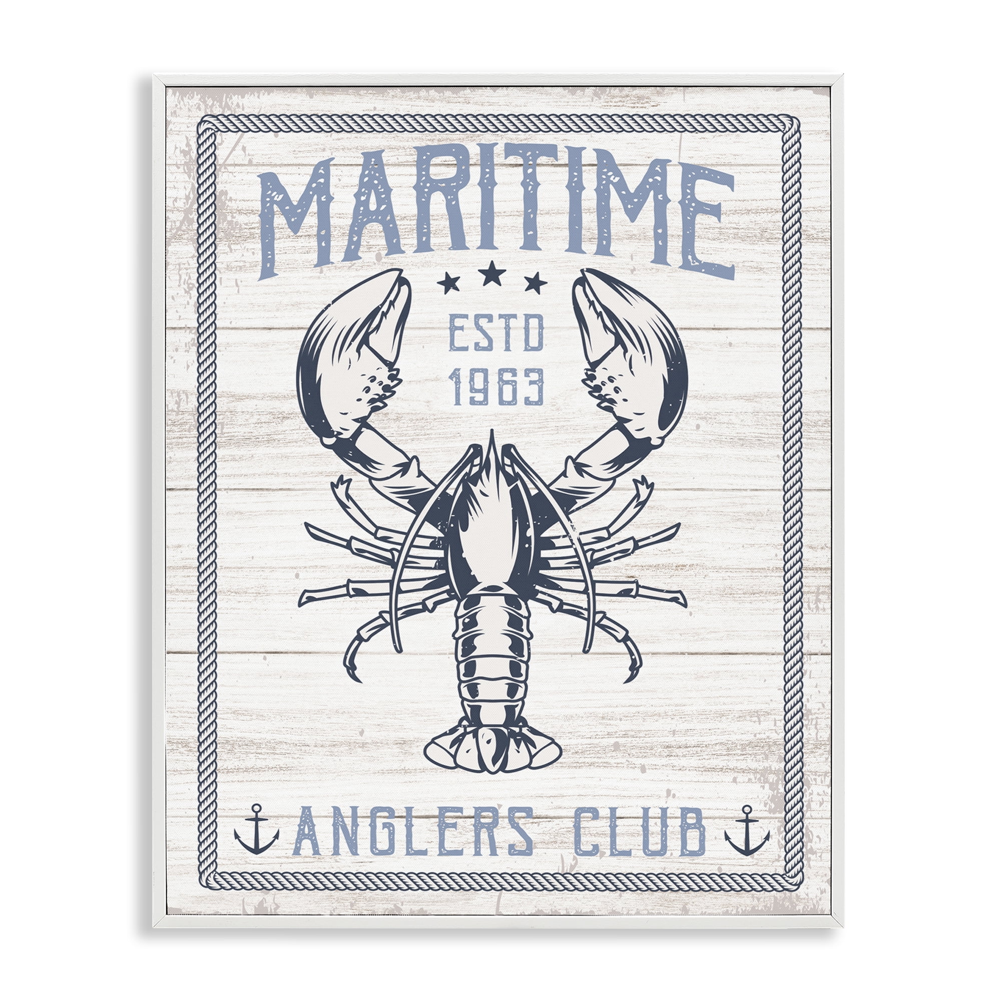 Stupell Industries Maritime Anglers Club Nautical & Beach Painting White Framed Art Print Wall Art, 16 x 20