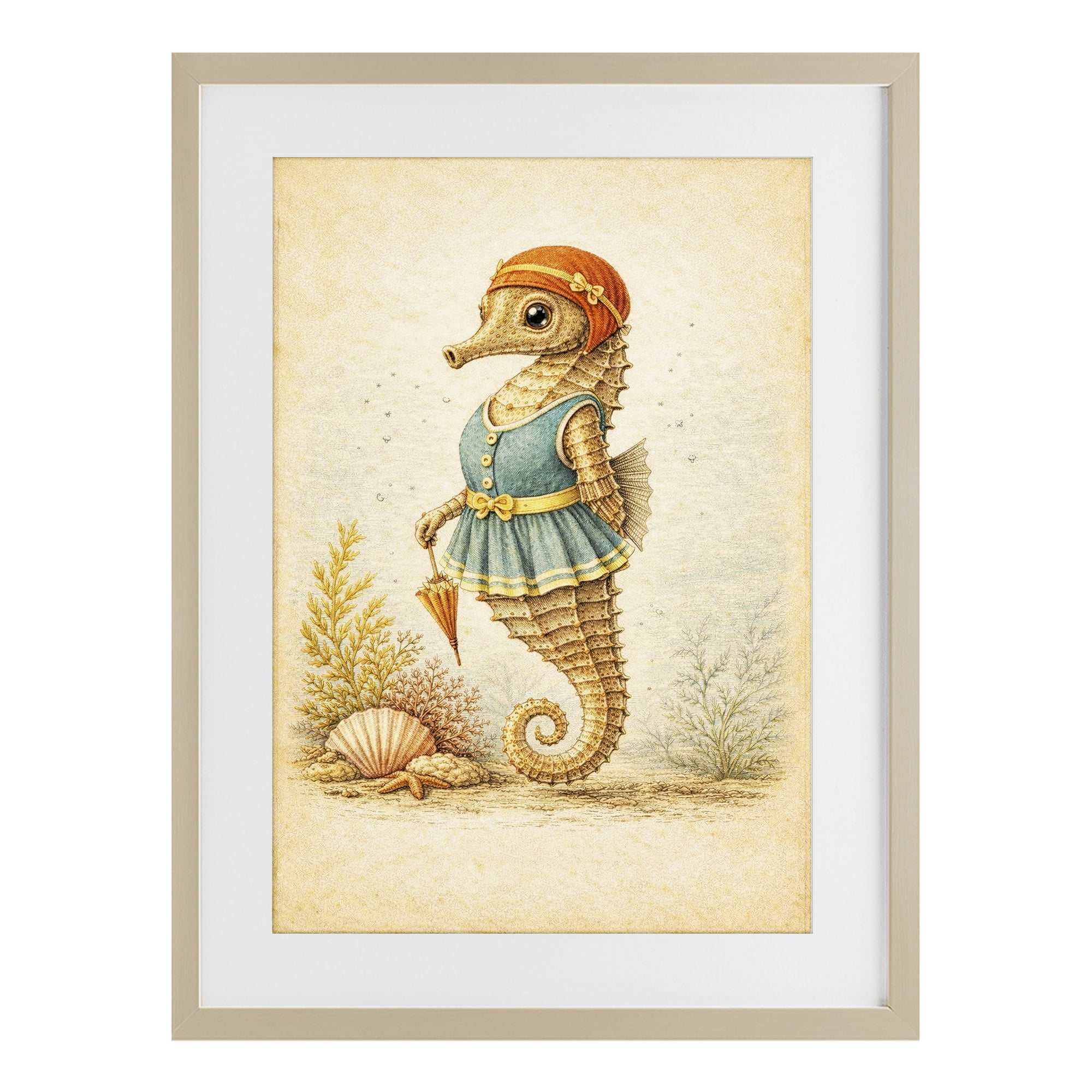 Stupell Industries Maritime Bathing Society Seahorse Birch Framed Print Under Glass, design by Grotto Studios