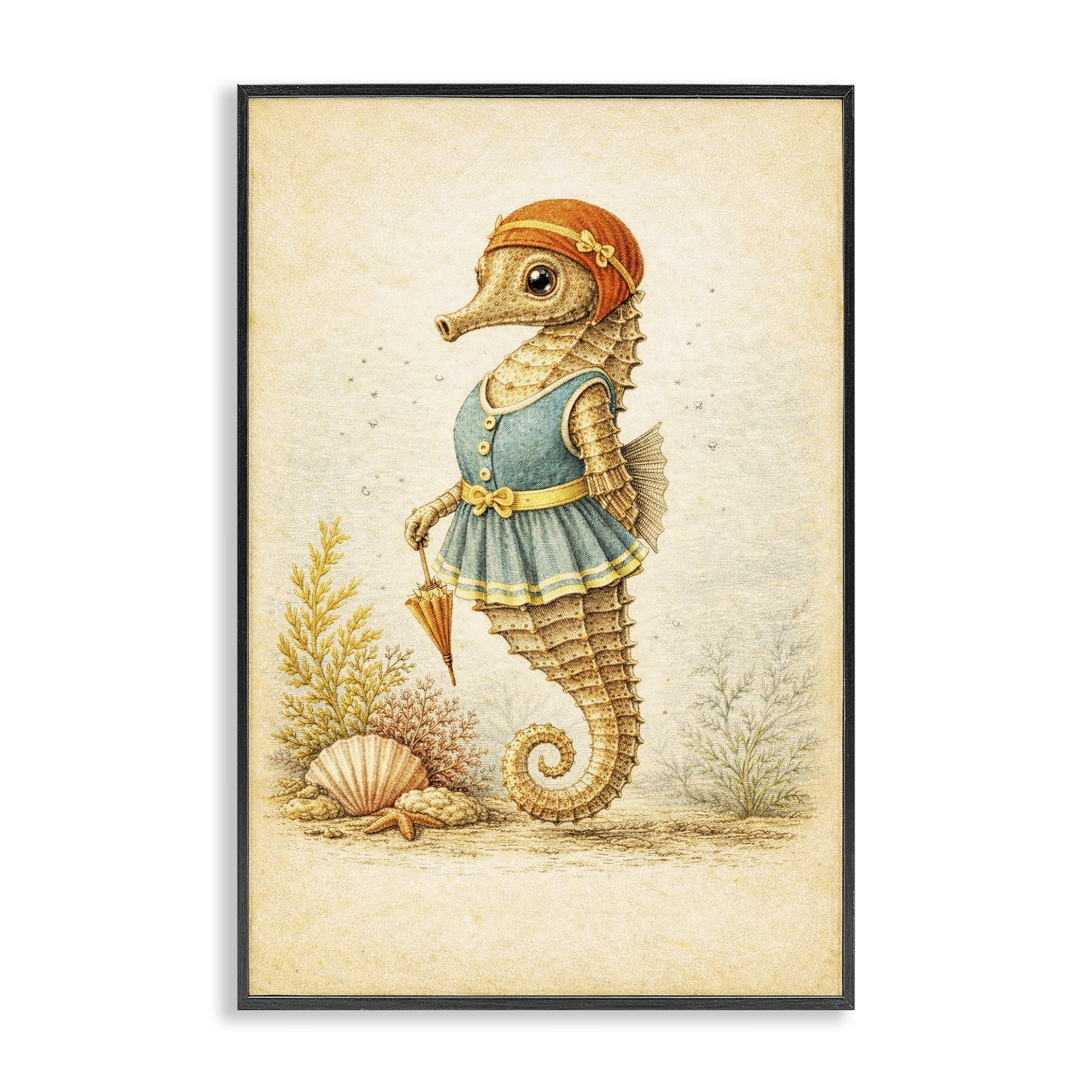 Stupell Industries Maritime Bathing Society Seahorse Black Framed Giclee Art, design by Grotto Studios