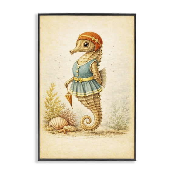 Stupell Industries Eclectic Maritime Bathing Society Seahorse Black Framed Giclee Art, 20 x 30, by Grotto Studios