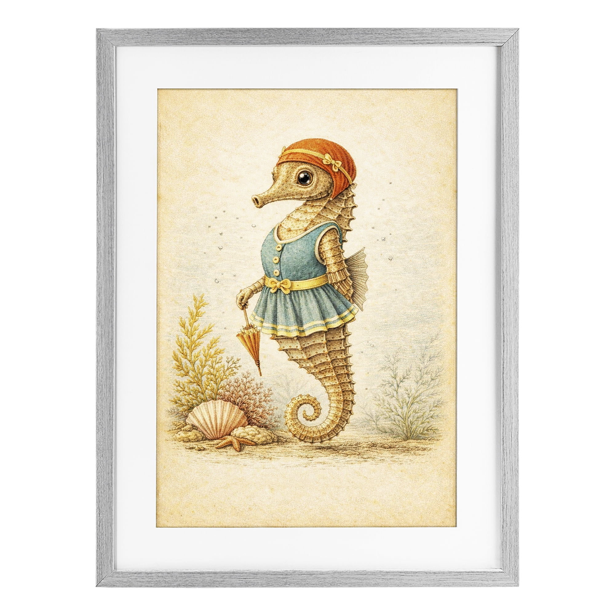 Stupell Industries Maritime Bathing Society Seahorse Gray Framed Print Under Glass, design by Grotto Studios