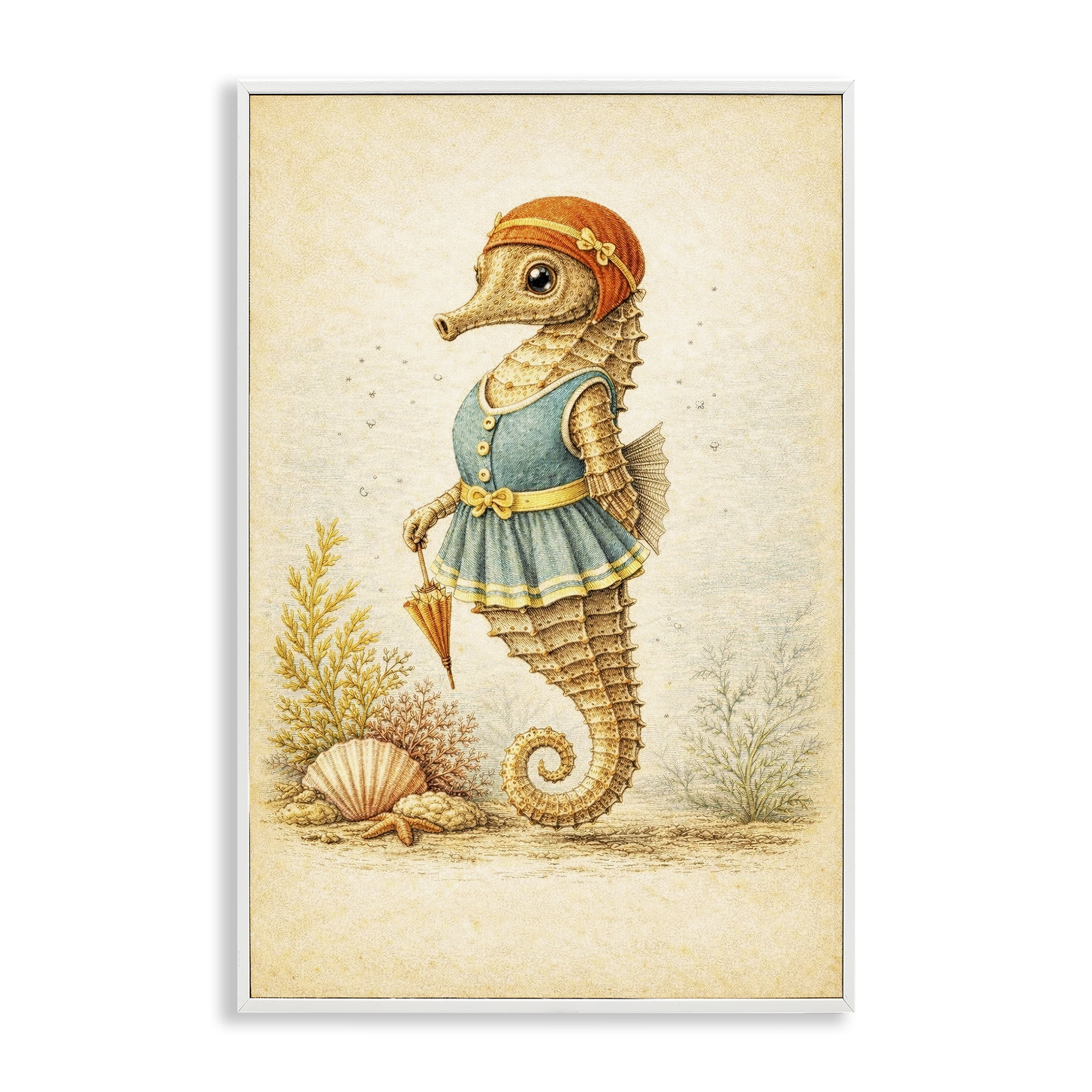 Stupell Industries Maritime Bathing Society Seahorse White Framed Giclee Art, design by Grotto Studios