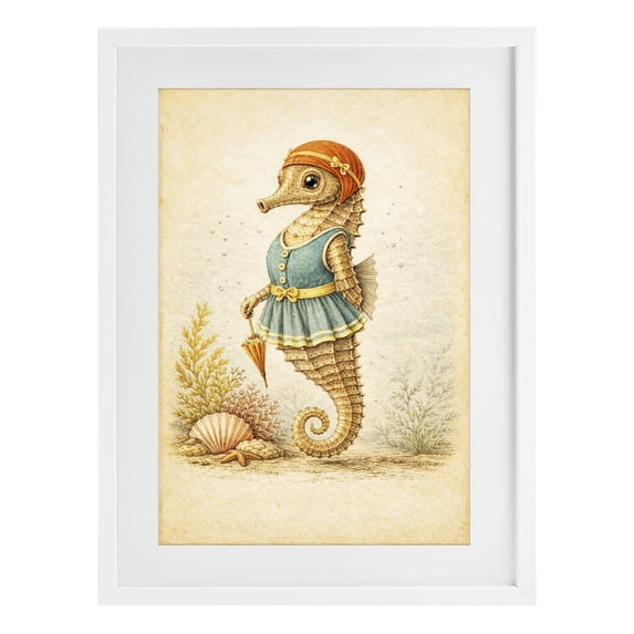 Stupell Industries Eclectic Maritime Bathing Society Seahorse White Framed Print Under Glass, 17 x 23, by Grotto Studios