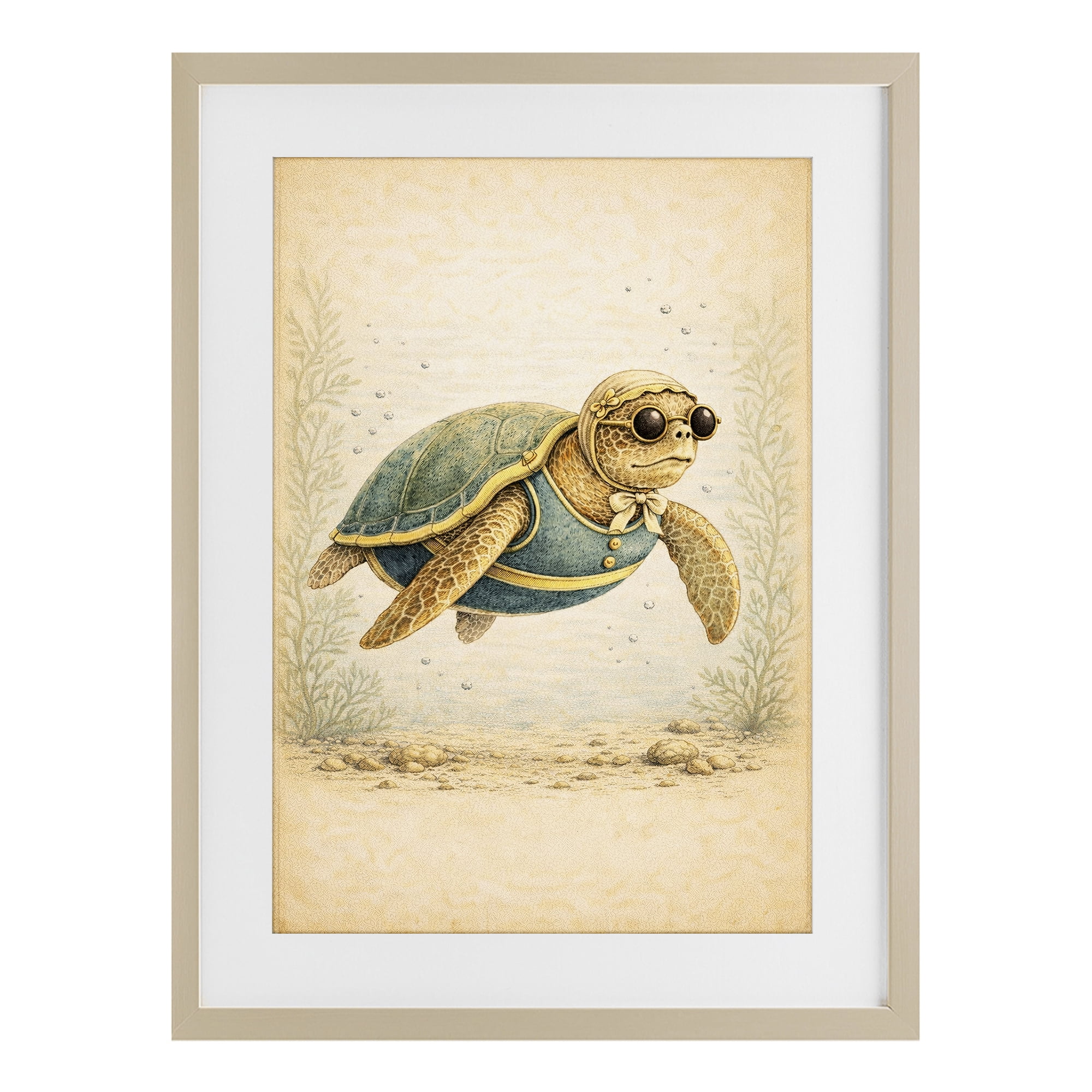 Stupell Industries Maritime Bathing Society Turtle Birch Framed Print Under Glass, design by Grotto Studios